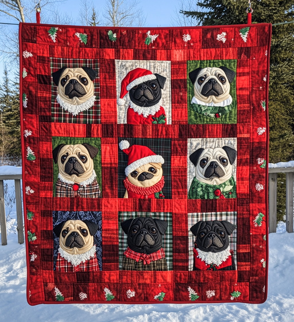 Pug Snowy Adventure Quilted Blanket Holiday Bedroom Ideas Great Gift Ideas For Grandma