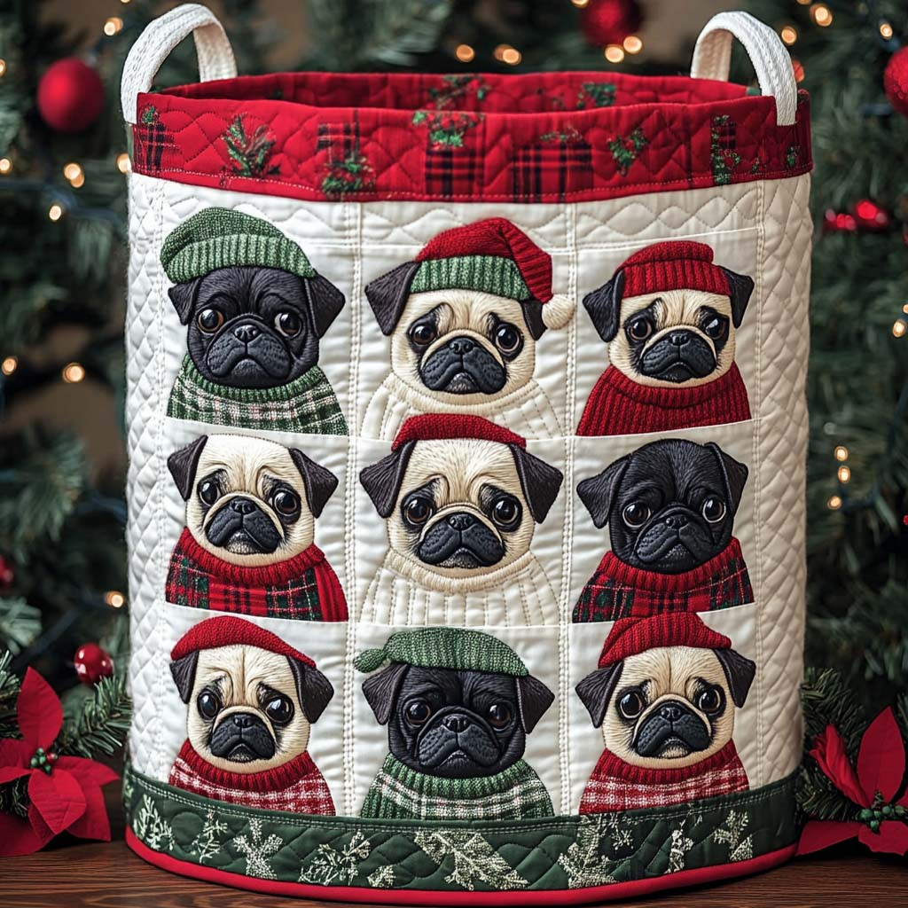 Pugmas Patchwork Joy Quilted Laundry Basket Unusual Laundry Basket Pug Secret Santa Gifts