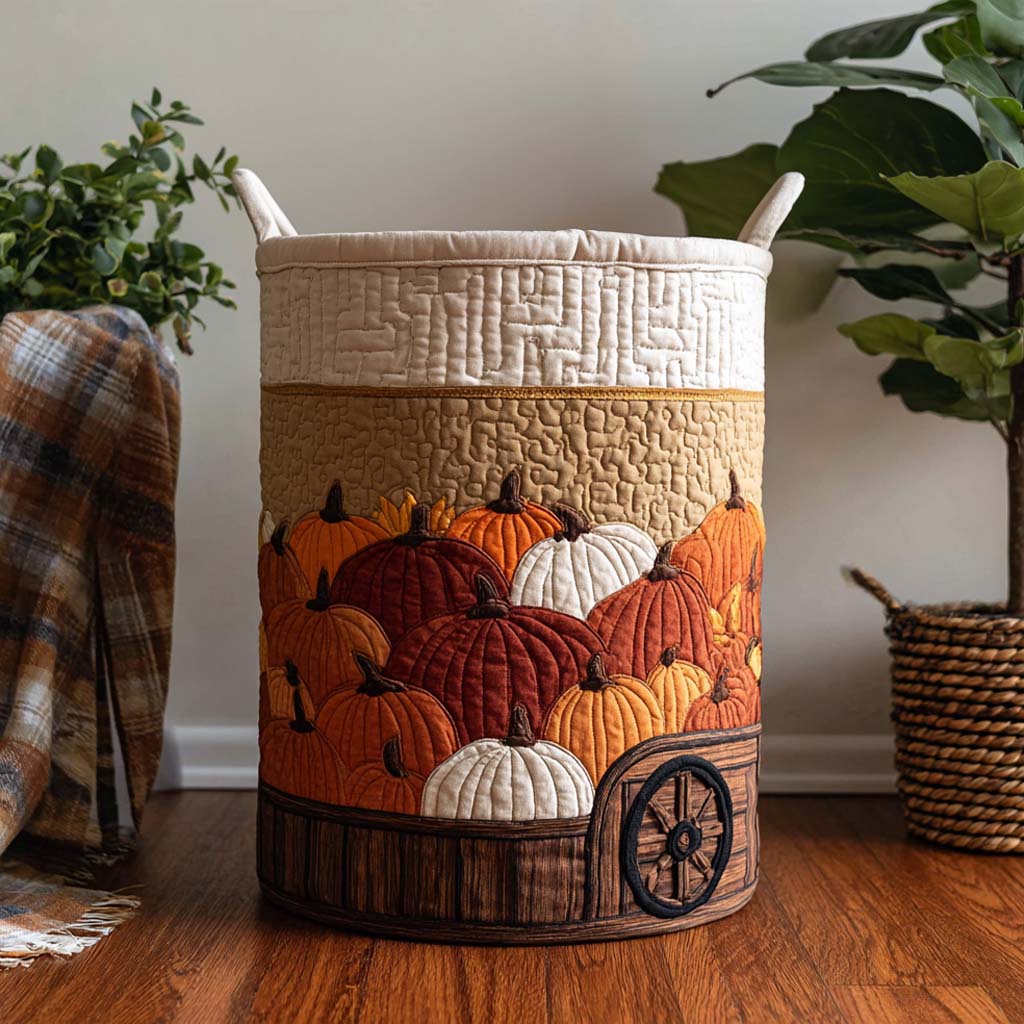 Pumpkin Barrel Quilted Laundry Basket Foldable Storage Bin Gift Idea For New Homeowner