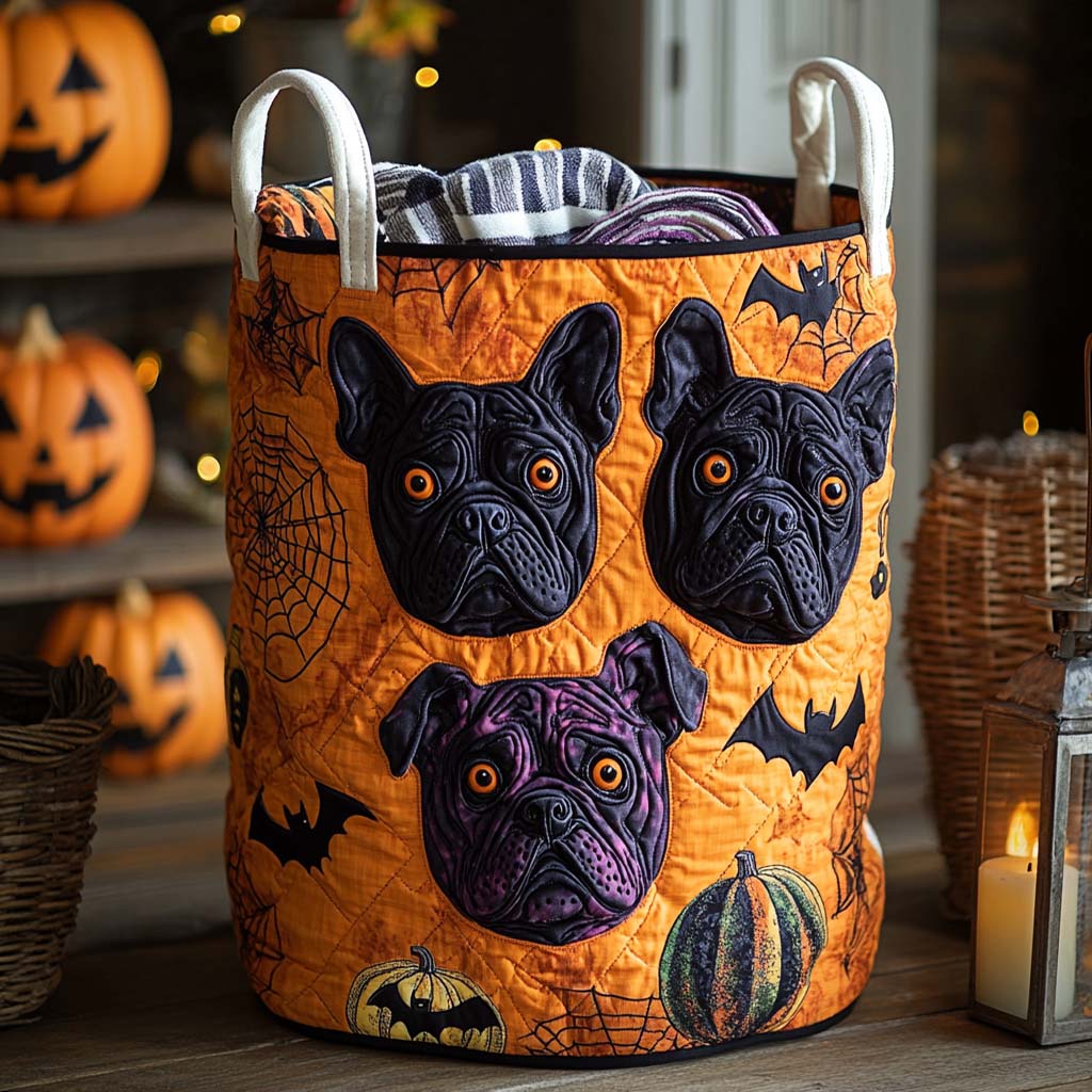 Pumpkin Bulldog Trio Quilted Laundry Basket Laundry Hamper Halloween Gift Ideas