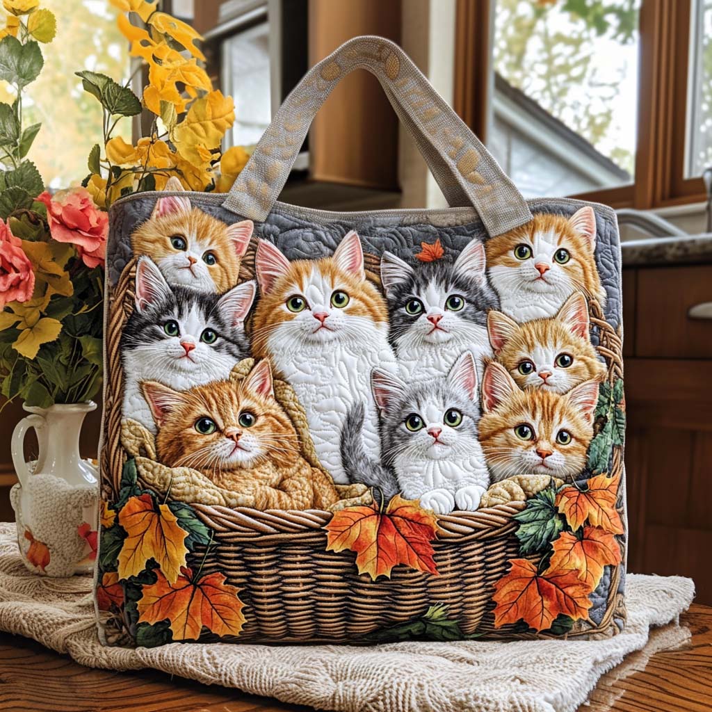 Pumpkin Cat Hug Quilted Tote Bag Best Everyday Tote Bag Cat Gifts For Cat Lovers