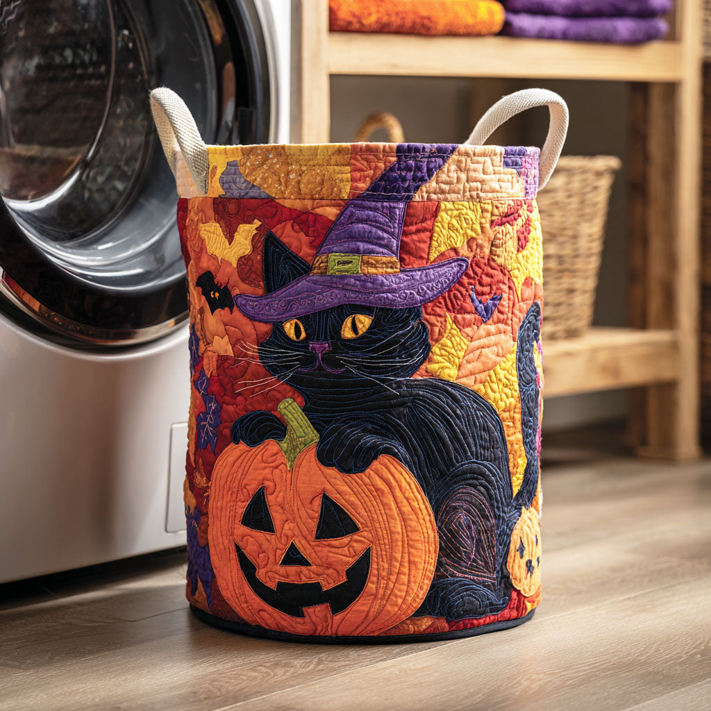 Pumpkin Cat Quilted Laundry Basket Folding Laundry Hamper Cat Themed Birthday Gifts