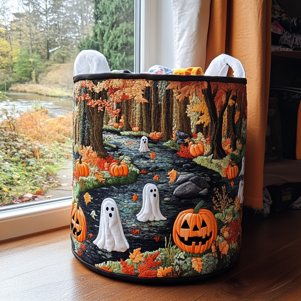 Pumpkin Creek Quilted Laundry Basket Modern Clothes Hamper Gift For Halloween
