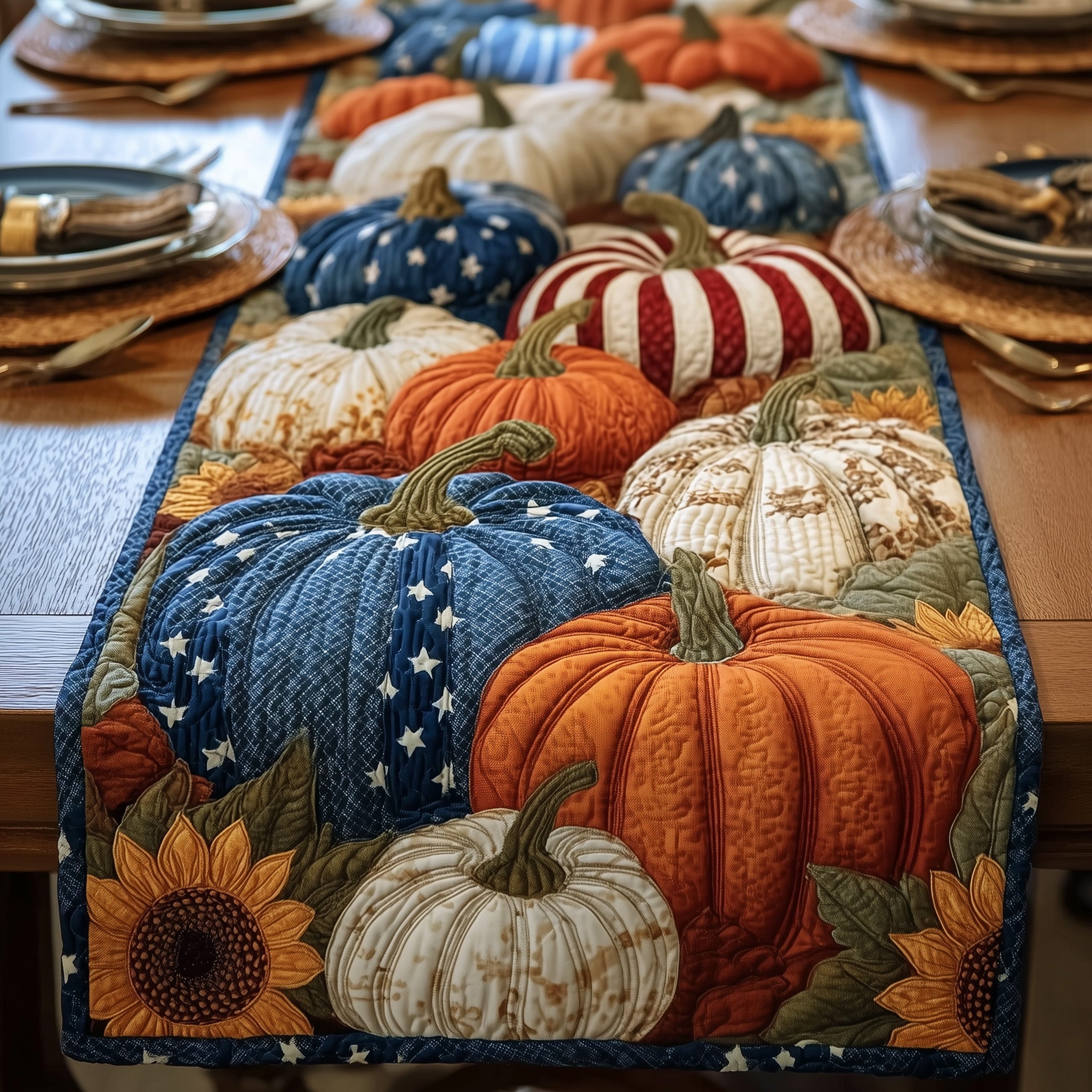 Pumpkin Delight Quilted Table Runner Dining Room Runner Autumn Gift Ideas