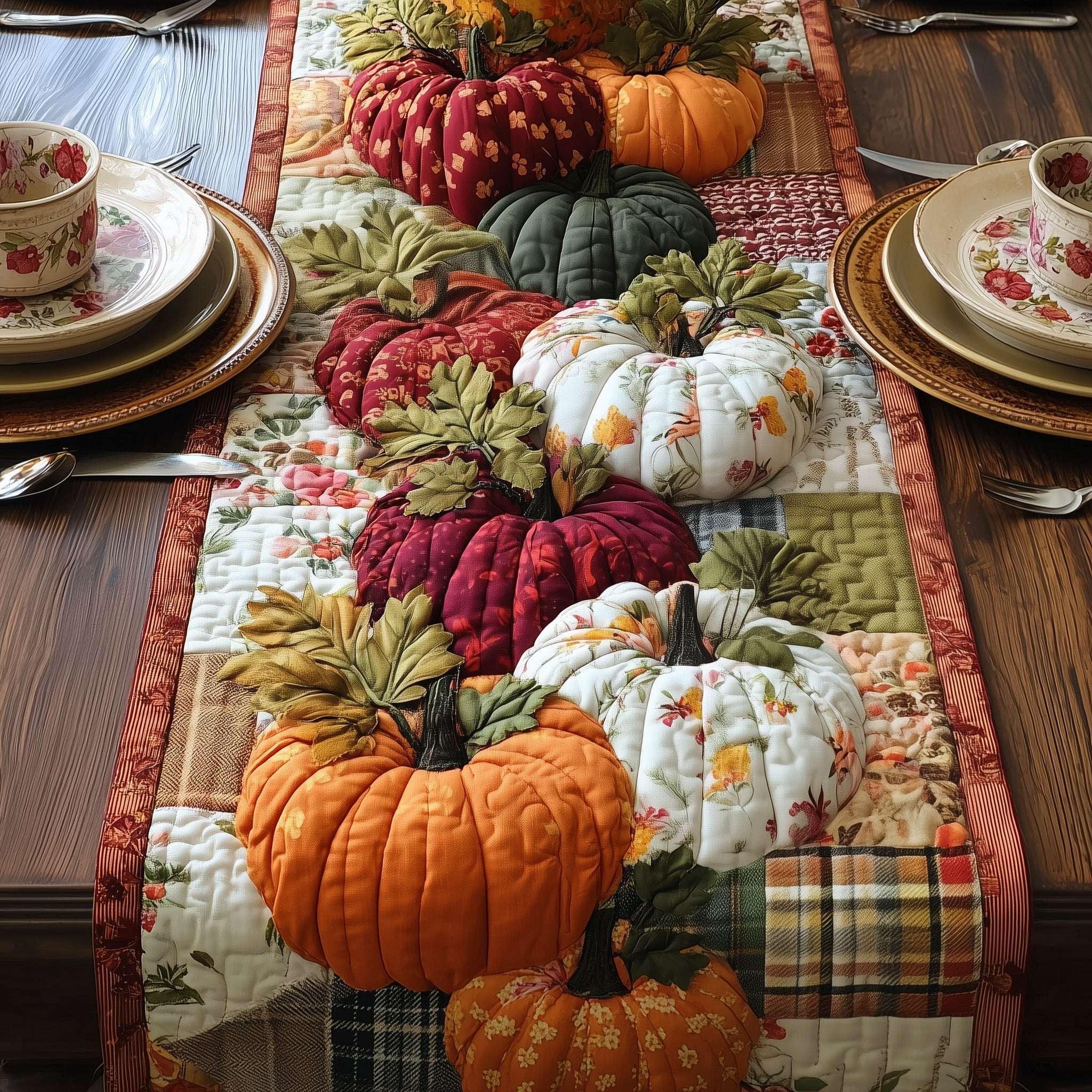 Pumpkin Delight Quilted Table Runner Dinner Table Runner Autumn Gifts Items