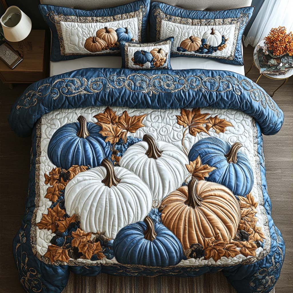 Pumpkin Gatherings Quilted Bedding Set Cute Bed Sheets Special Step Dad Gifts