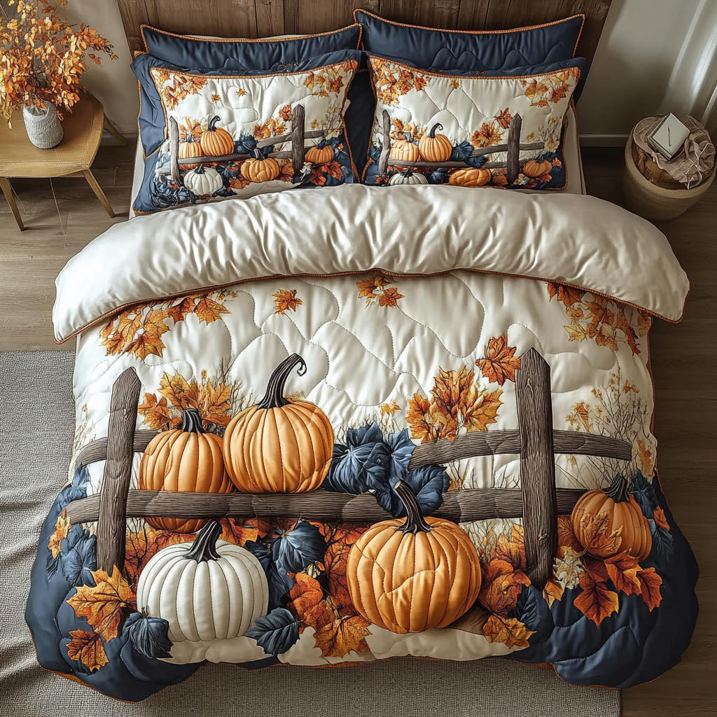 Pumpkin Glow Quilted Bedding Set Bed Decorations Special Birthday Gifts For Mom