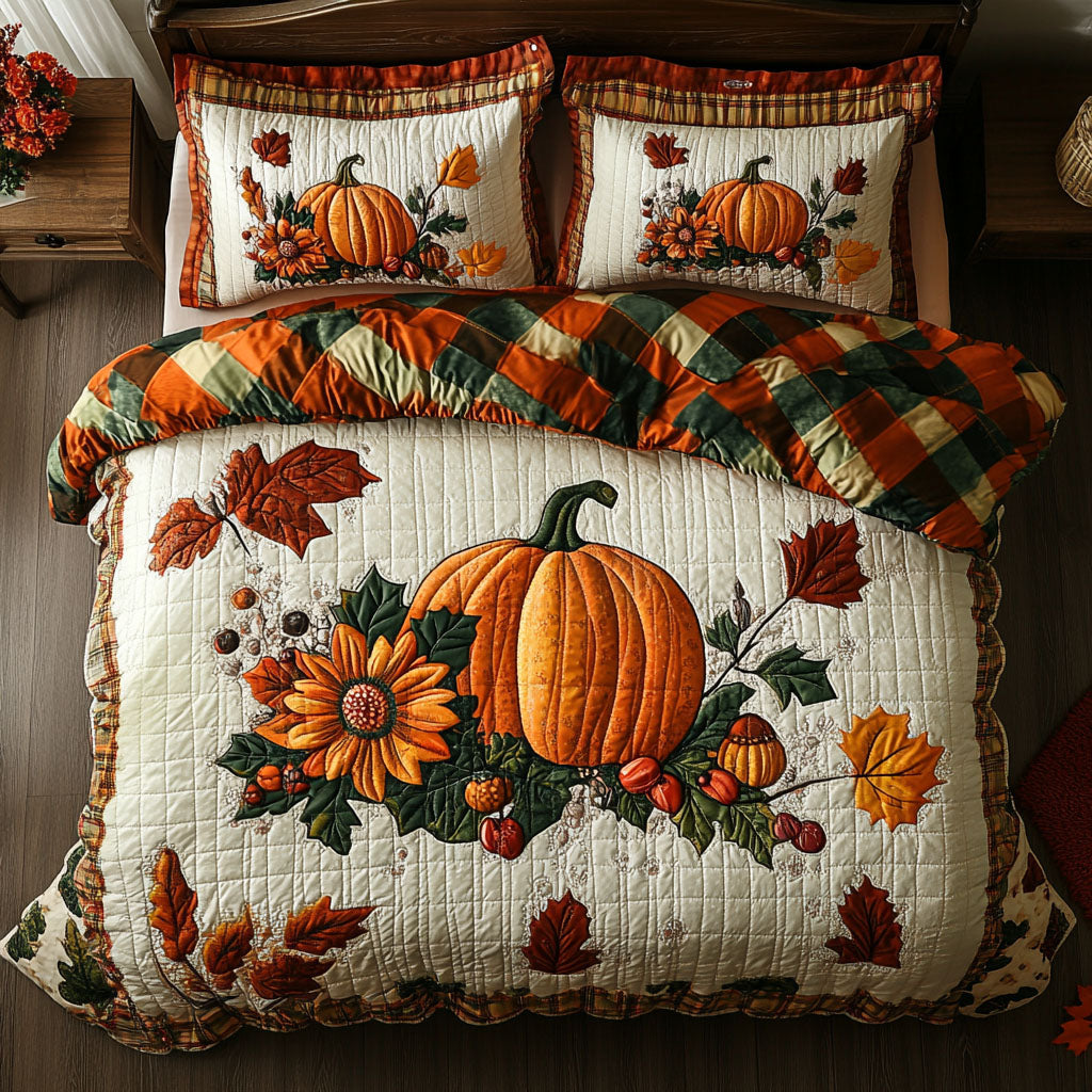 Pumpkin Harvest Quilted Bedding Set Bedroom Decor Unique Gifts For Farmers