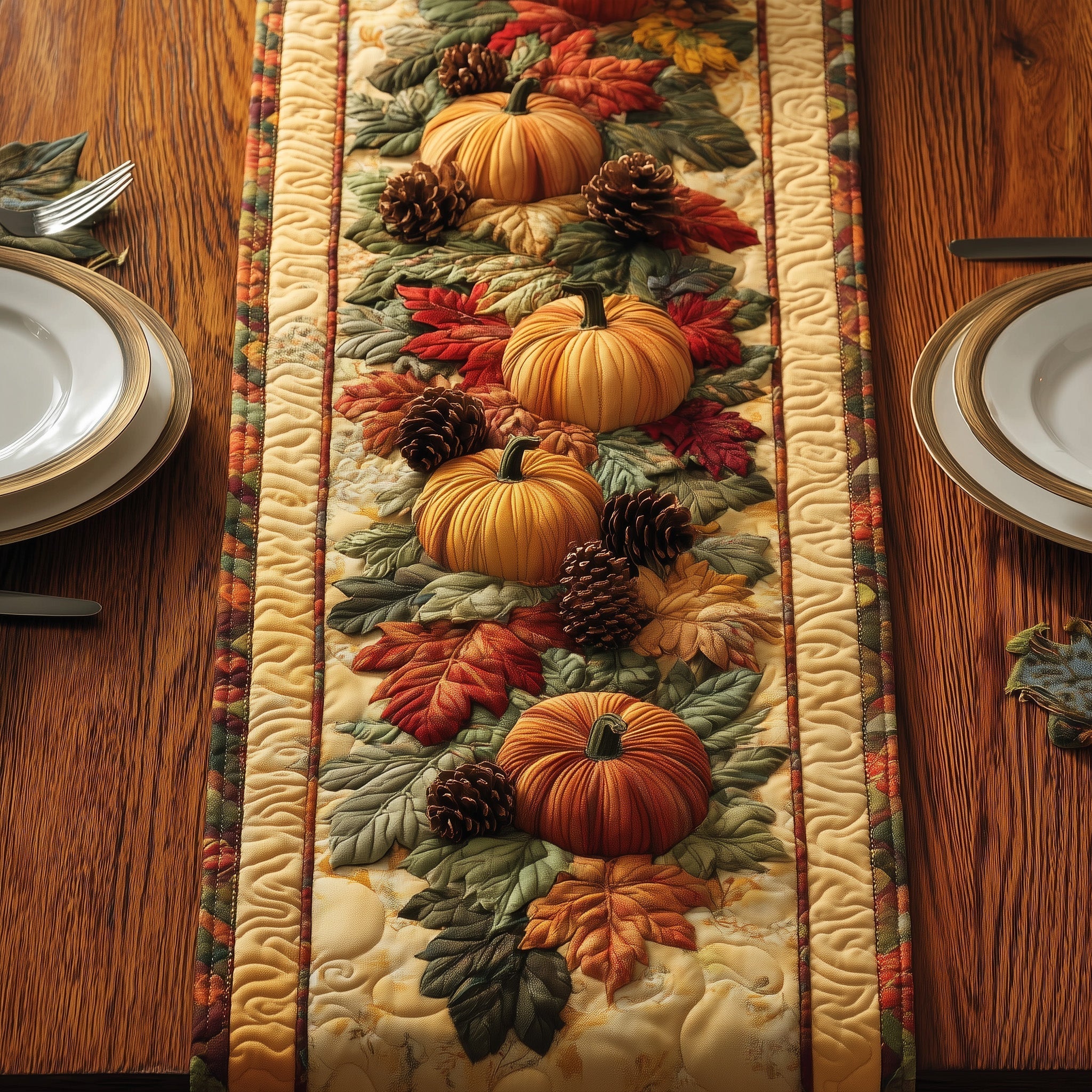 Pumpkin Harvest Quilted Table Runner Holiday Runner Dining Cute Fall Gifts