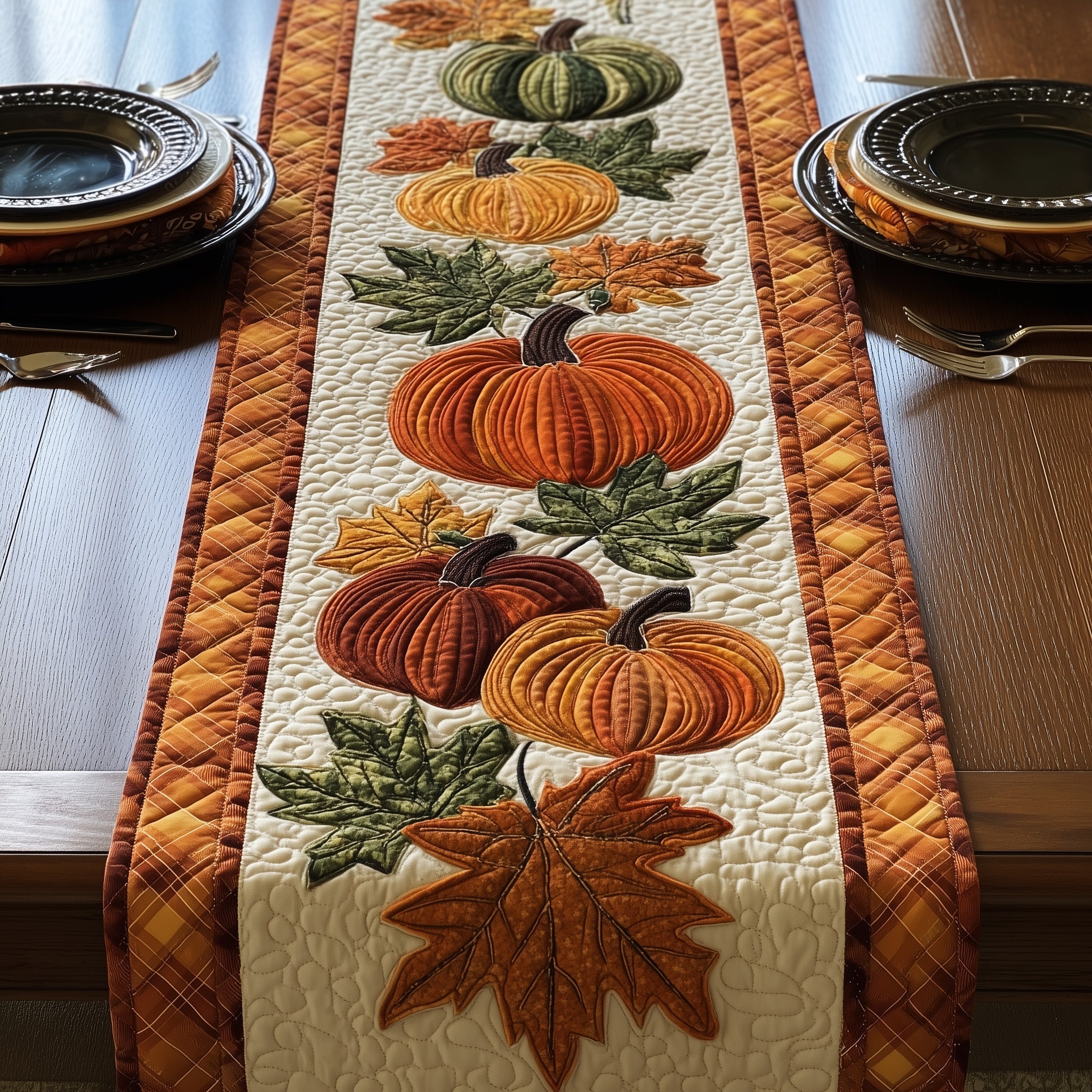 Pumpkin Harvest Quilted Table Runner Long Dining Table Runner Cozy Fall Gift Ideas