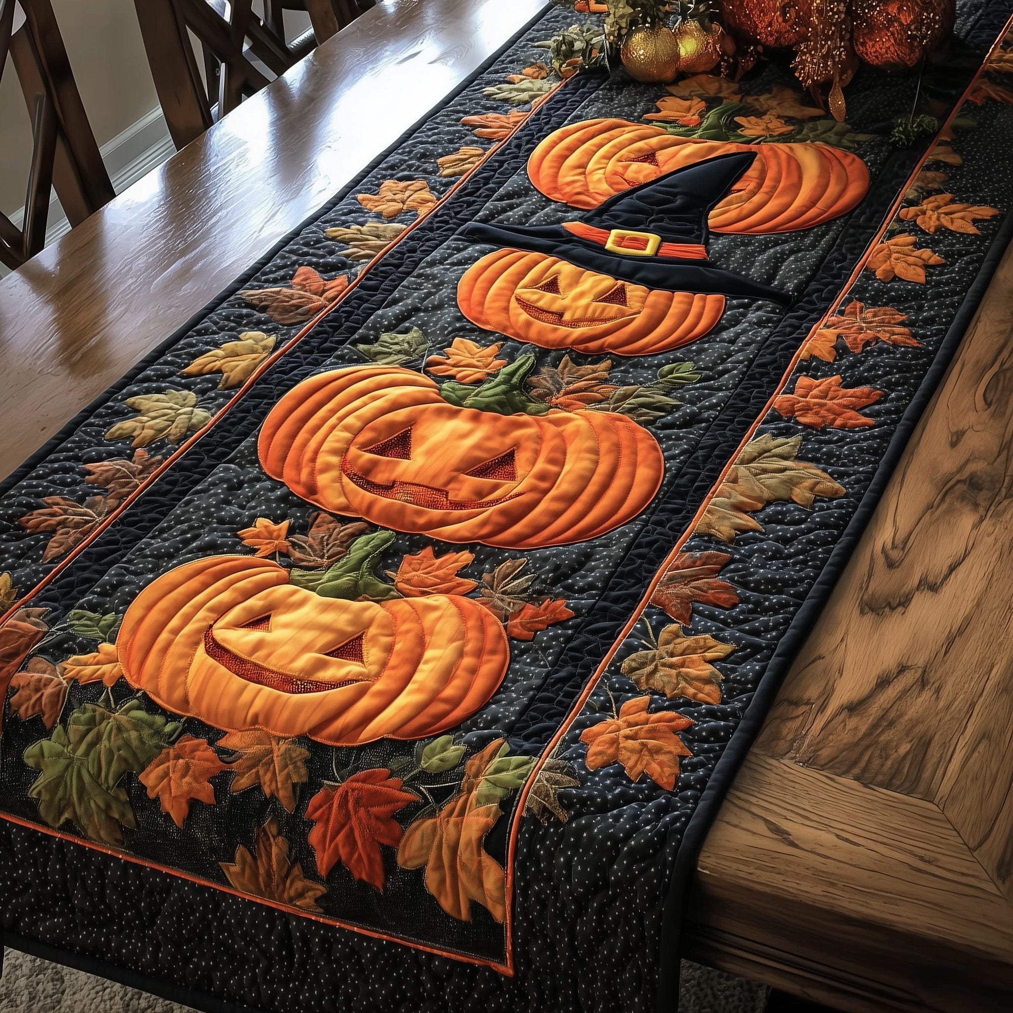 Pumpkin Nightfall Quilted Table Runner Halloween Decor Spooky Gifts For Her
