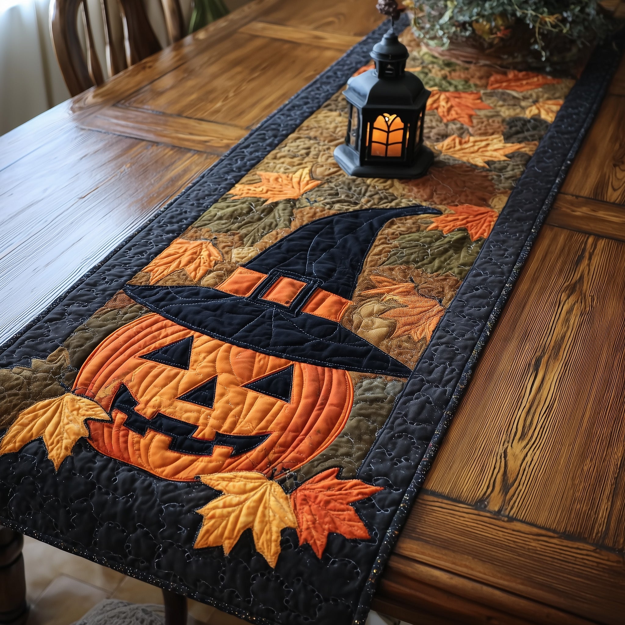 Pumpkin Nightfall Quilted Table Runner Halloween Dining Table Runner Gifts For Halloween Lovers
