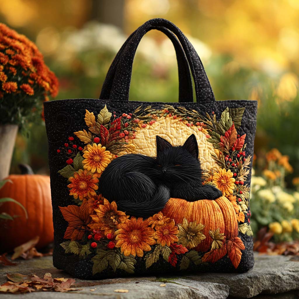 Pumpkin Patch Cat Quilted Tote Bag Trendy Shoulder Bags Mummy Gifts From Daughter