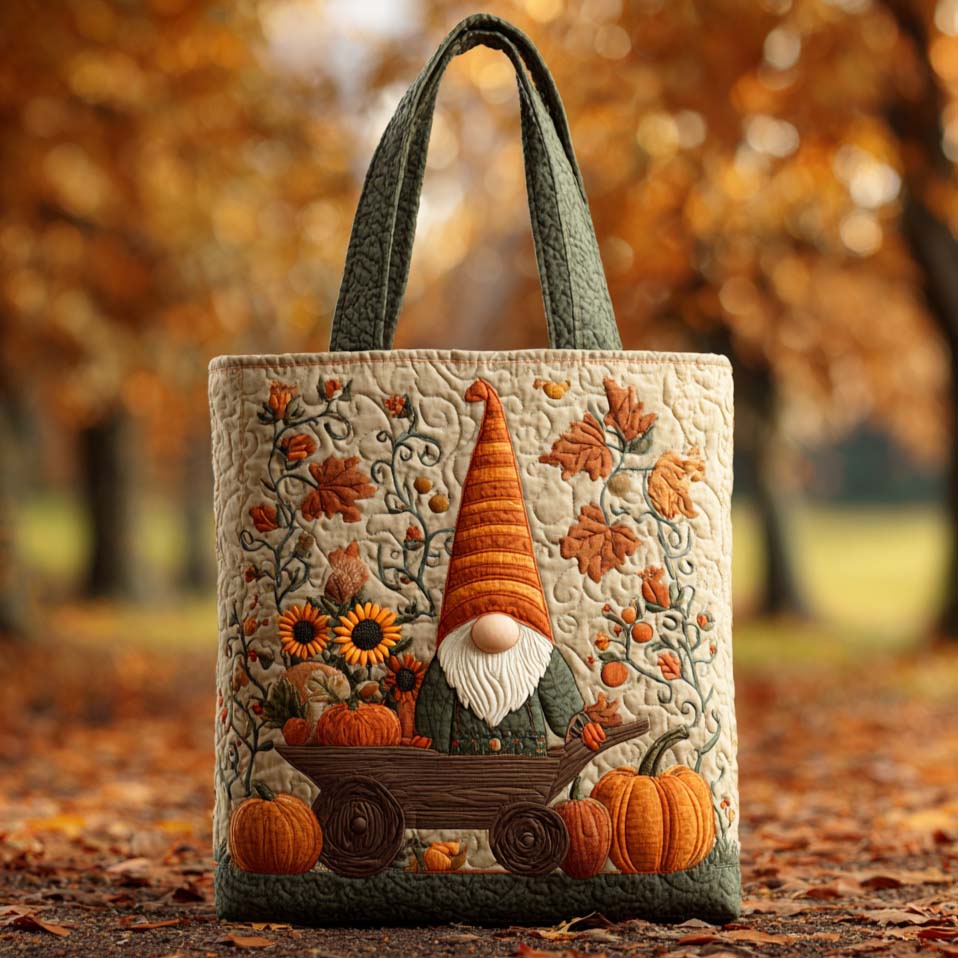 Pumpkin Patch Gnome Quilted Tote Bag Trendy Shoulder Bags Mothers Day Gift Ideas Last Minute