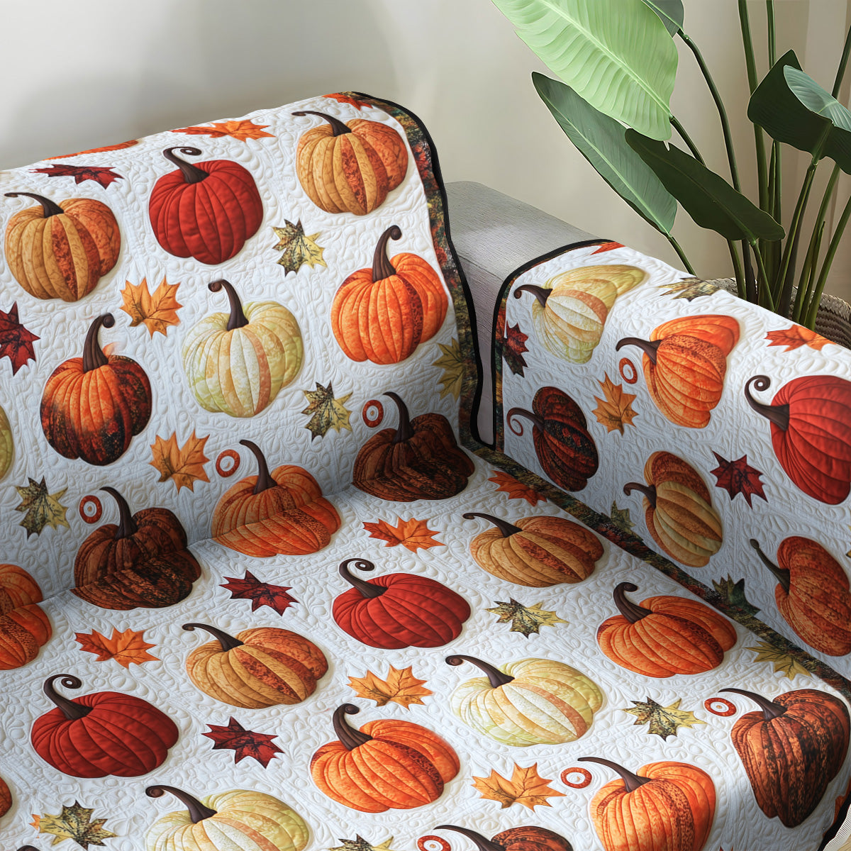 Pumpkin Patch Quilted Sofa Cover Couch Protector Gifts For Autumn Lovers