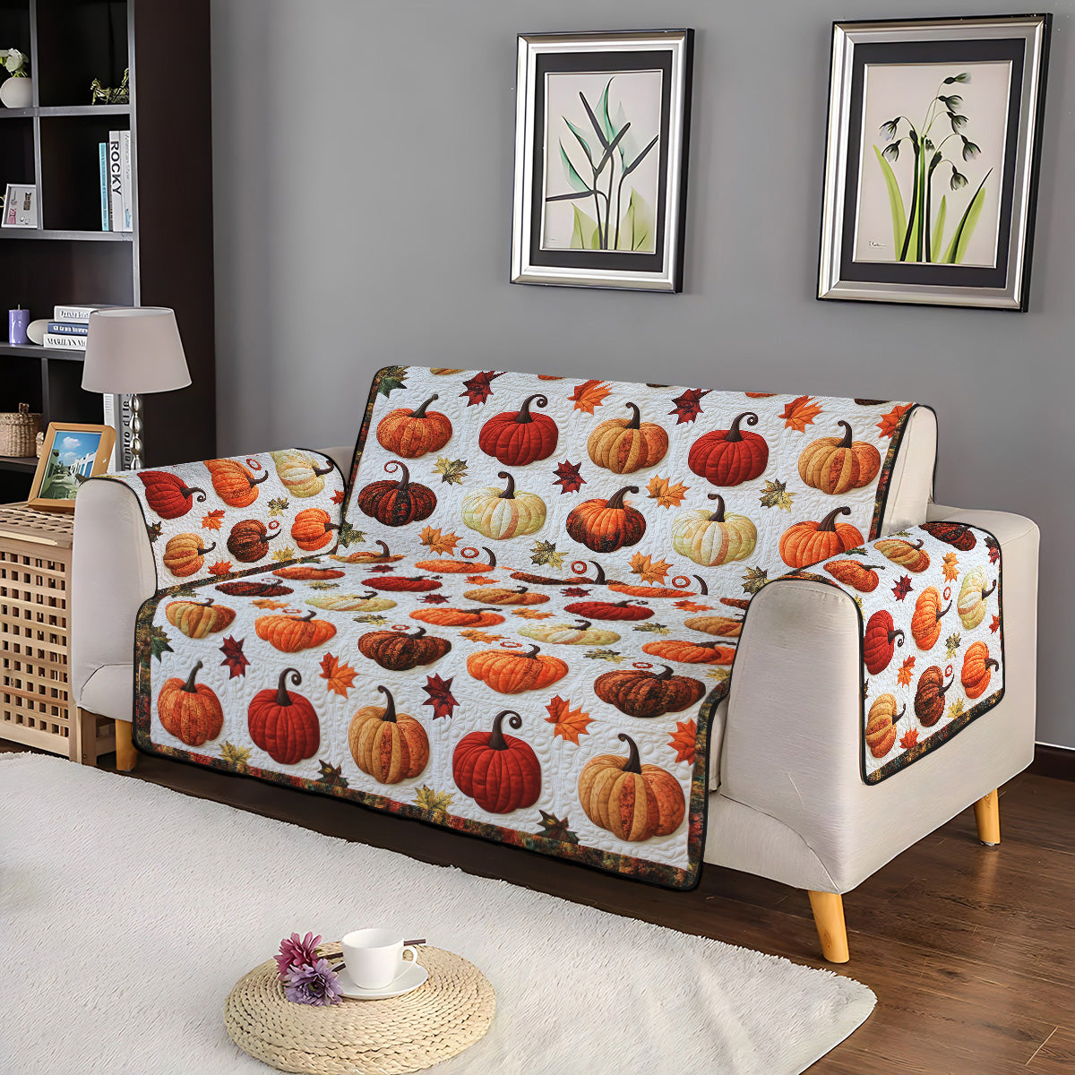 Pumpkin Patch Quilted Sofa Cover Couch Protector Gifts For Autumn Lovers - Image 3