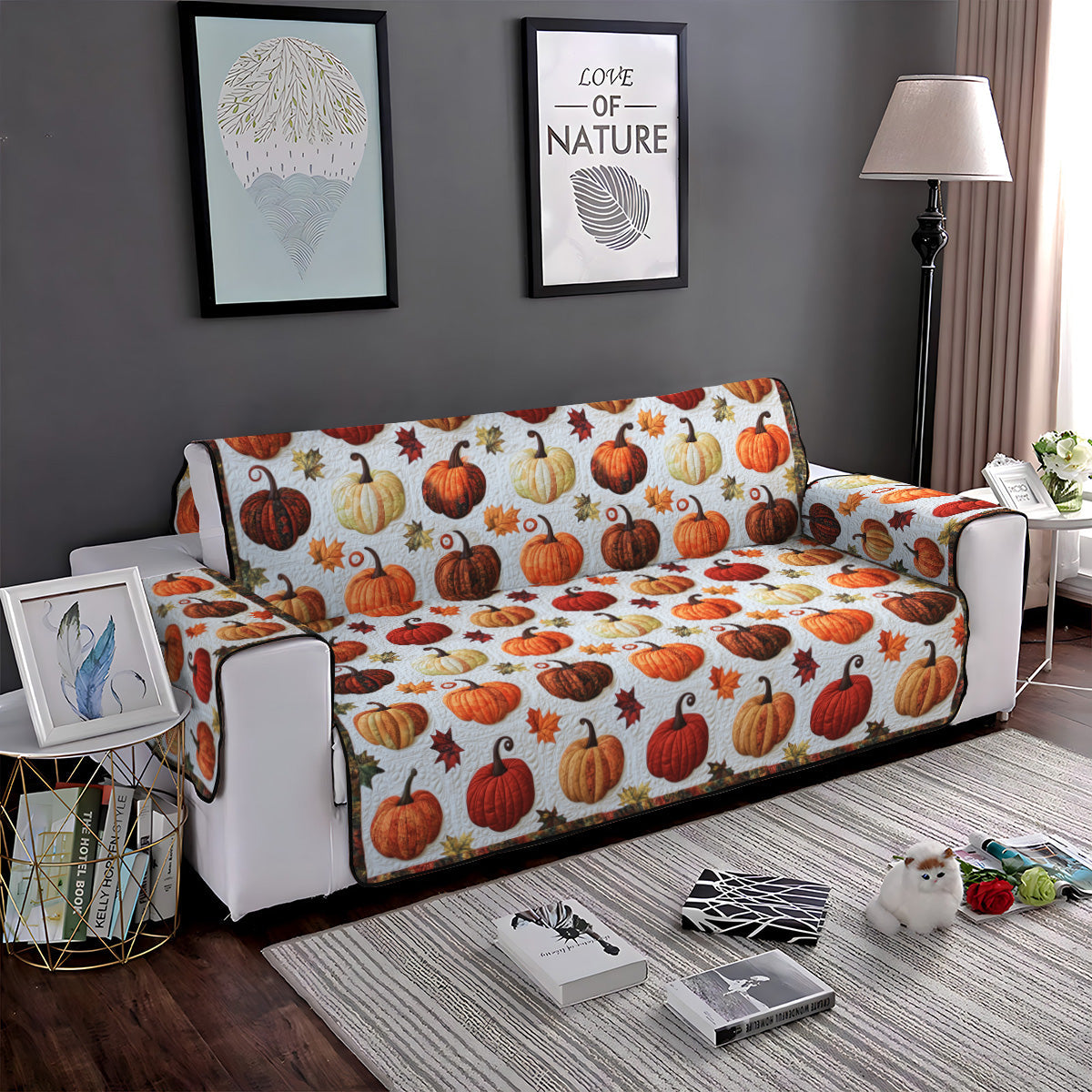 Pumpkin Patch Quilted Sofa Cover Couch Protector Gifts For Autumn Lovers - Image 5