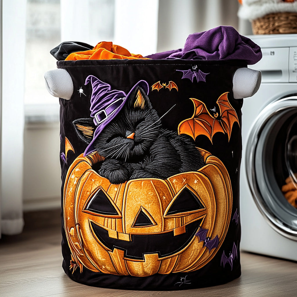 Pumpkin Prowler Quilted Laundry Basket Modern Laundry Hamper Unique Cat Gifts For Cat Lovers