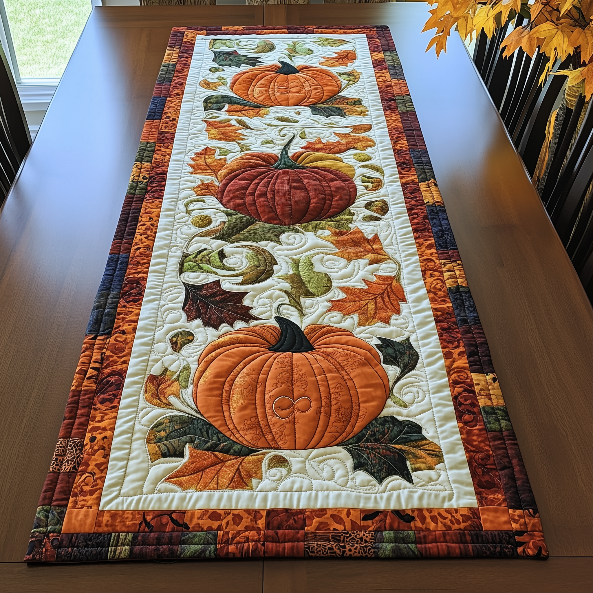Pumpkin Quilted Table Runner Unusual Table Runners Gifts For Autumn Lovers