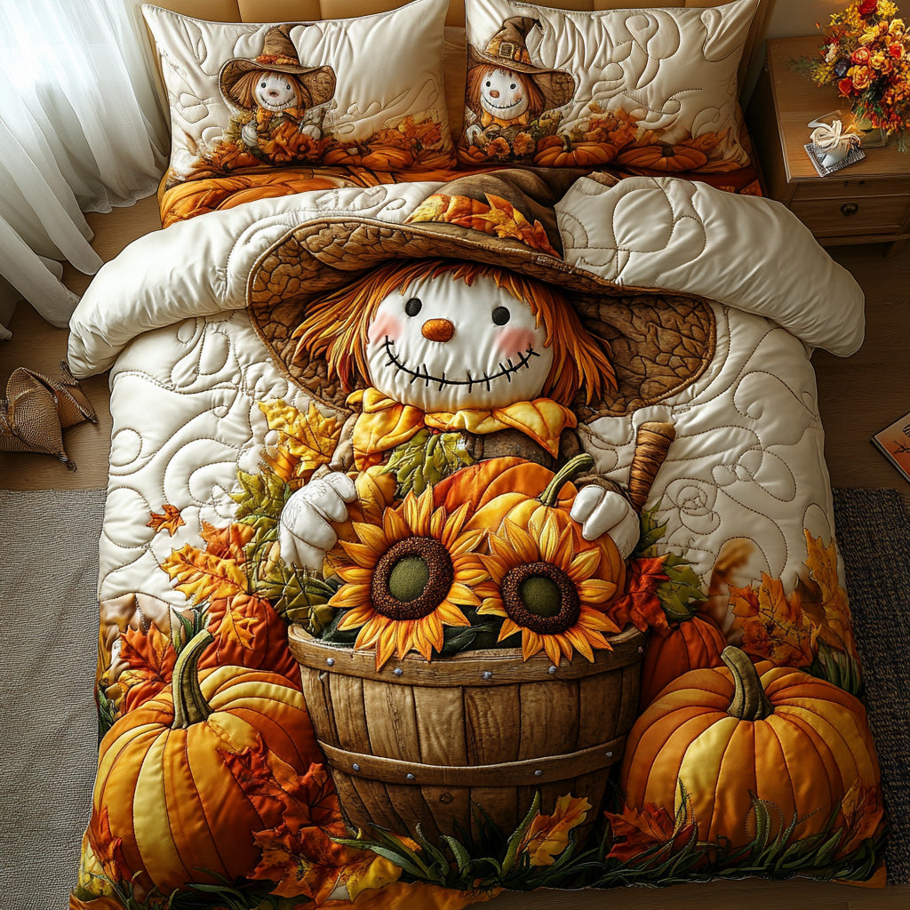 Pumpkin Scarecrow Lane Quilted Bedding Set Best Bedsheets Father's Day Presents For Dad To Be