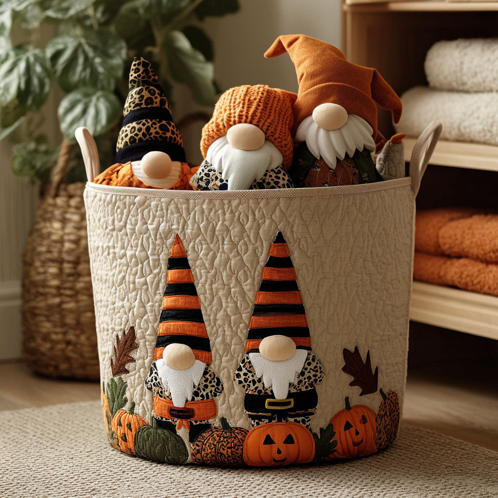 Pumpkin Spell Gnome Quilted Laundry Basket Laundry Room Decor Ideas Halloween Gift Ideas For Adults
