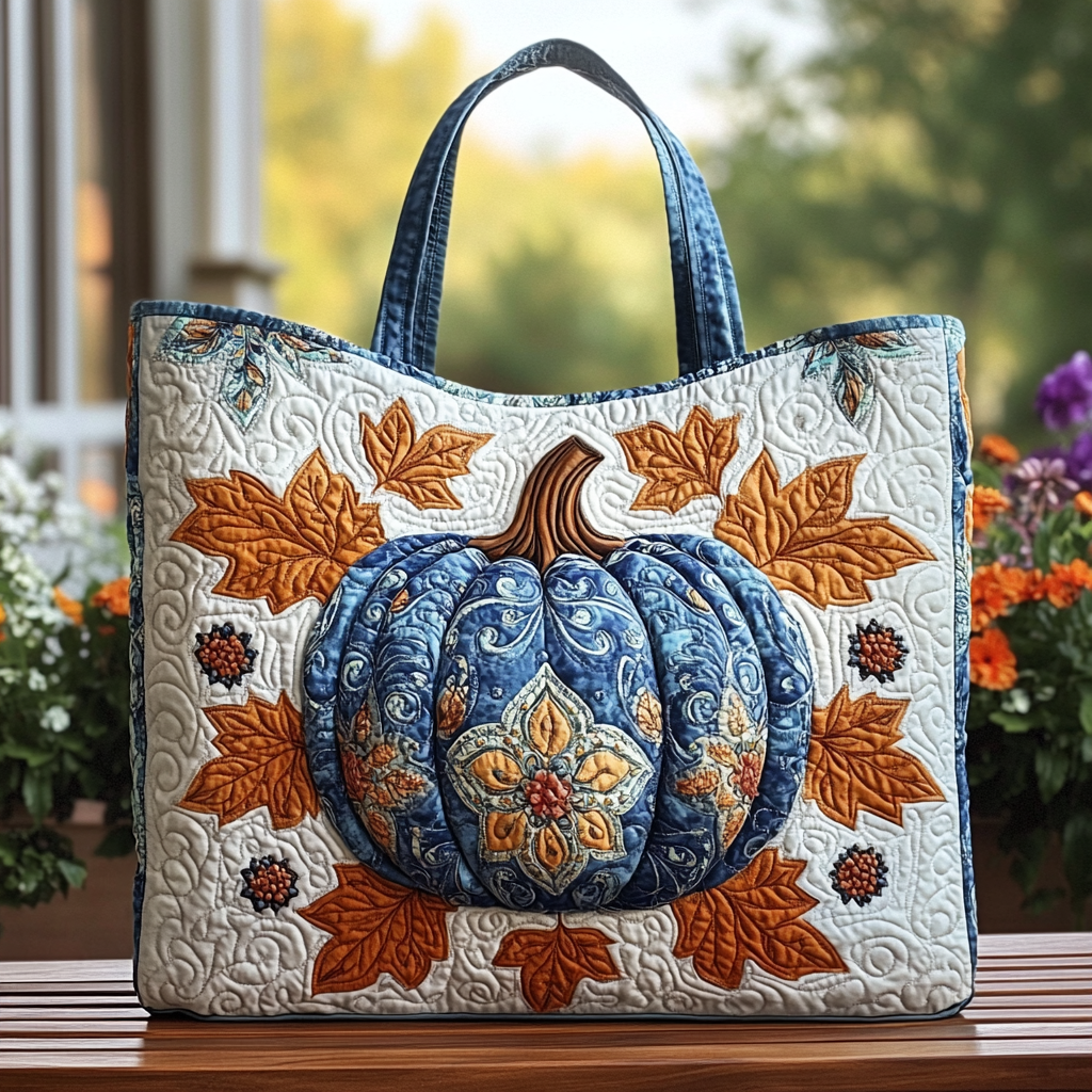 Pumpkin Stitch Quilted Tote Bag Shoulder Bags For Women Last Minute Gifts For Mom