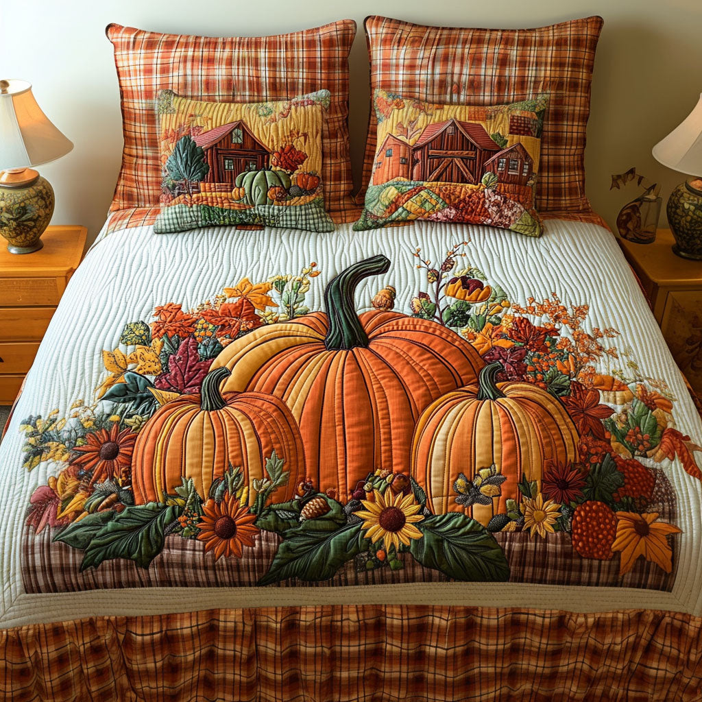 Pumpkin Valley Quilted Bedding Set Unique Bed Sheets Special Gifts For Dad From Son