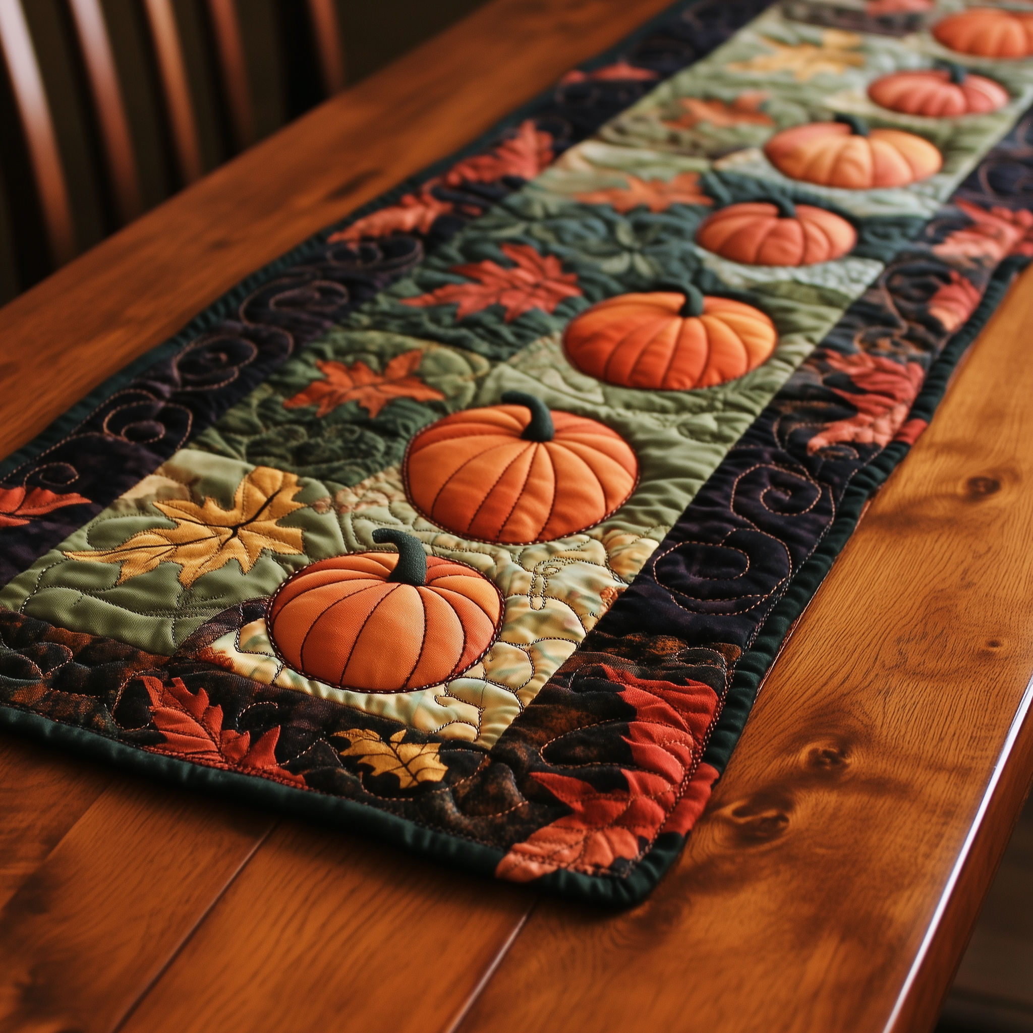 Pumpkins Quilted Table Runner Modern Thanksgiving Table Runner Unique Thanksgiving Gifts