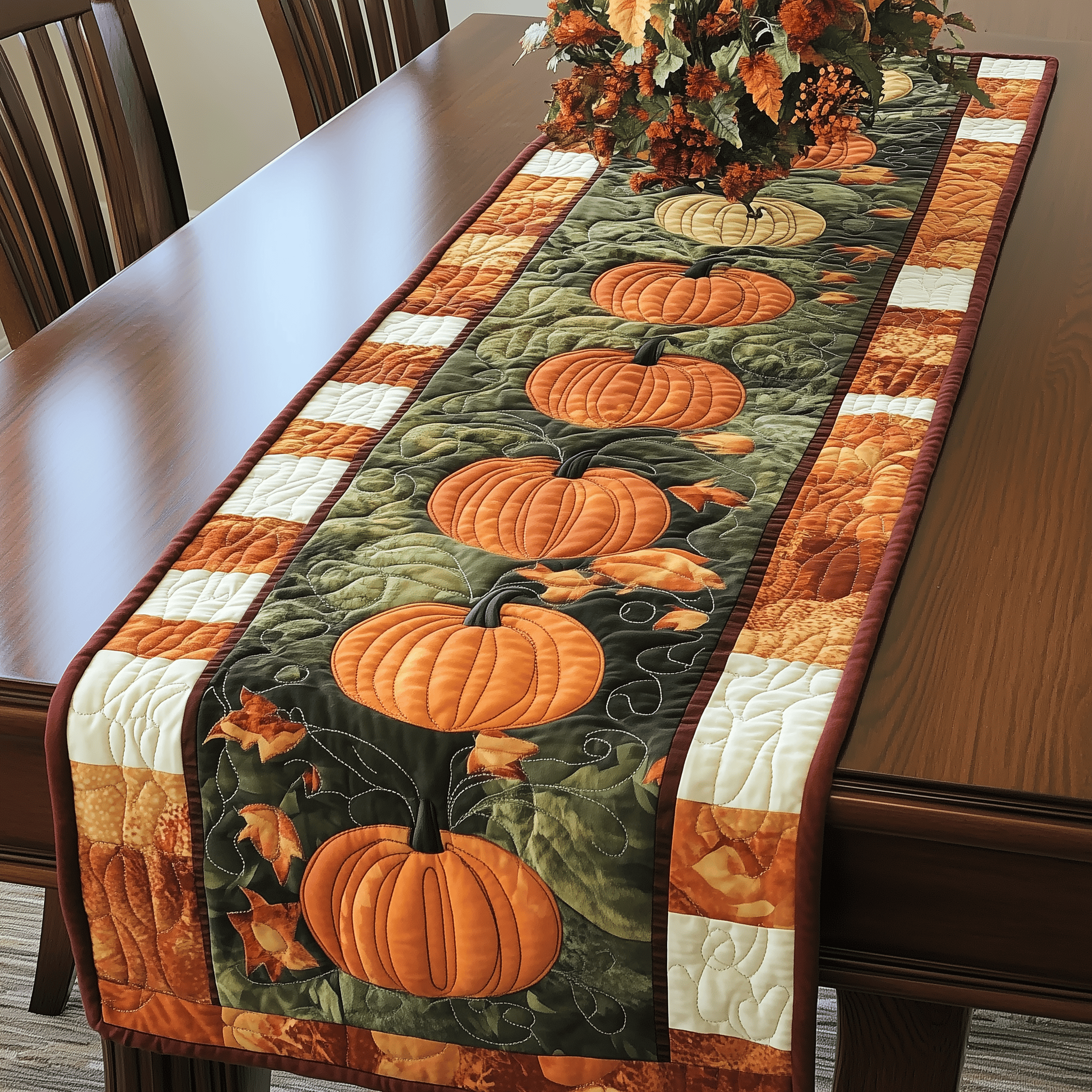 Pumpkins Quilted Table Runner Thanksgiving Table Throw Good Thanksgiving Gifts