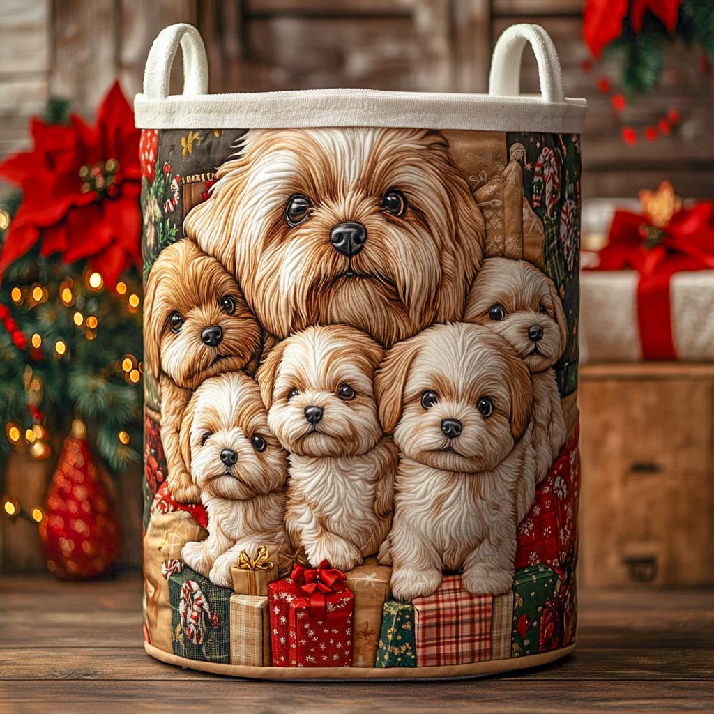 Puppy Gift Pile Quilted Laundry Basket Modern Clothes Hamper Mother's Day Gifts From Son