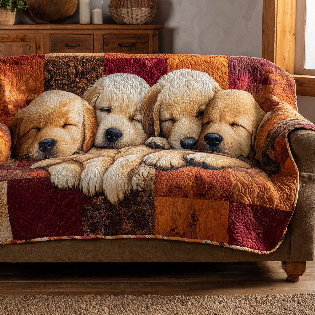 Puppy Golden Retriever Quilted Sofa Cover Couch Covers Golden Retriever Dad Gifts