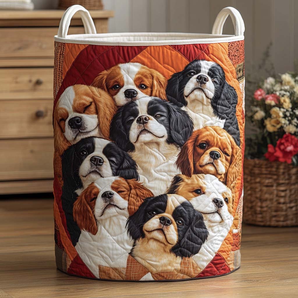 Puppy Parade Basket Quilted Laundry Basket House Decor Good Gifts Dog Lovers