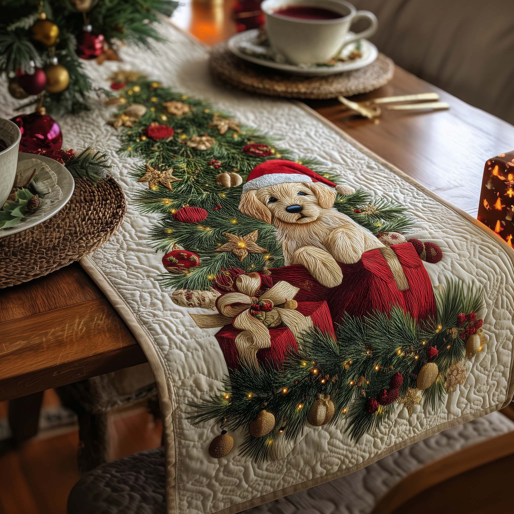 Puppy Santa Quilted Table Runner Dining Table Xmas Decor Great Christmas Ideas Presents