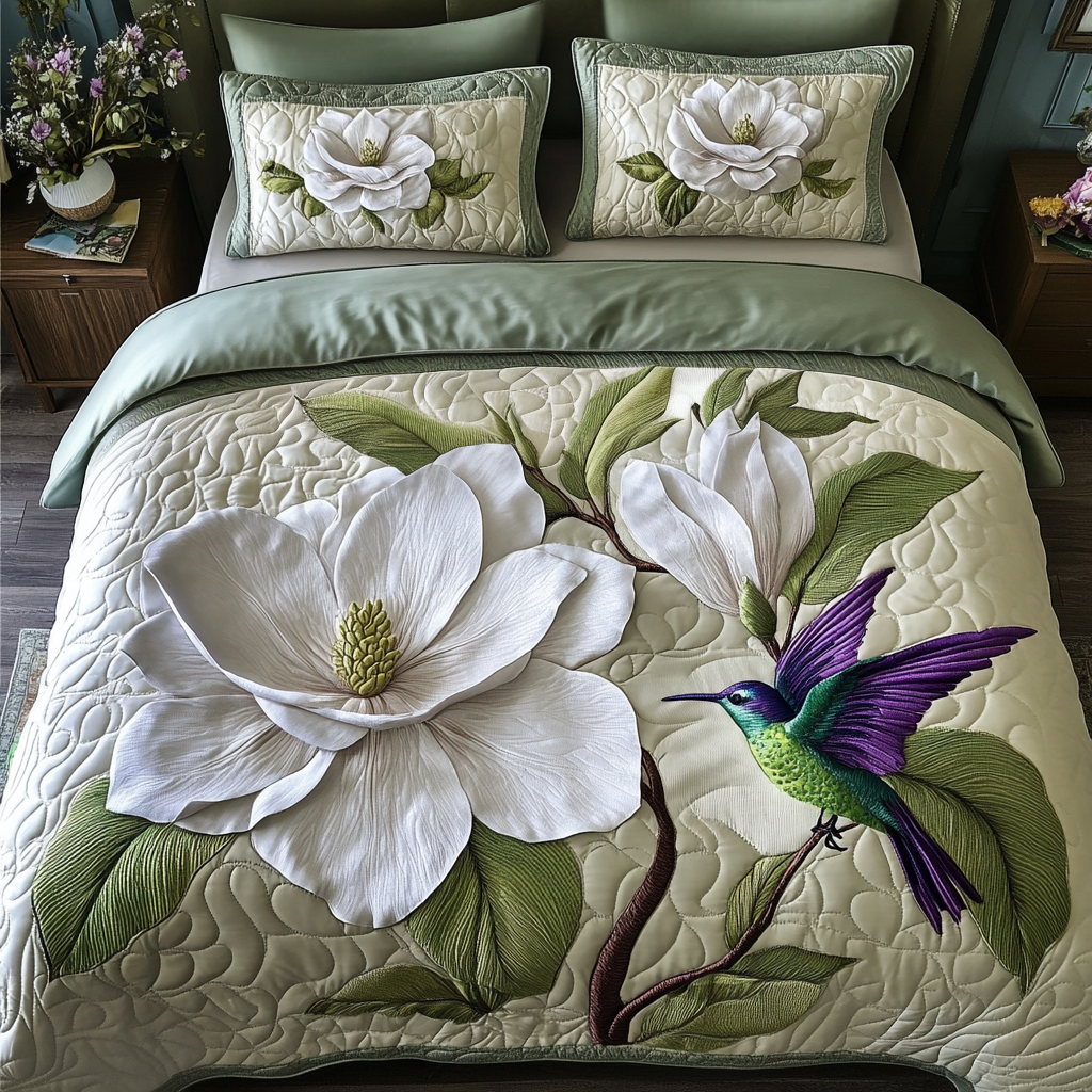 Pure Magnolia Quilted Bedding Set Bedspread Set Hummingbird Gift Ideas