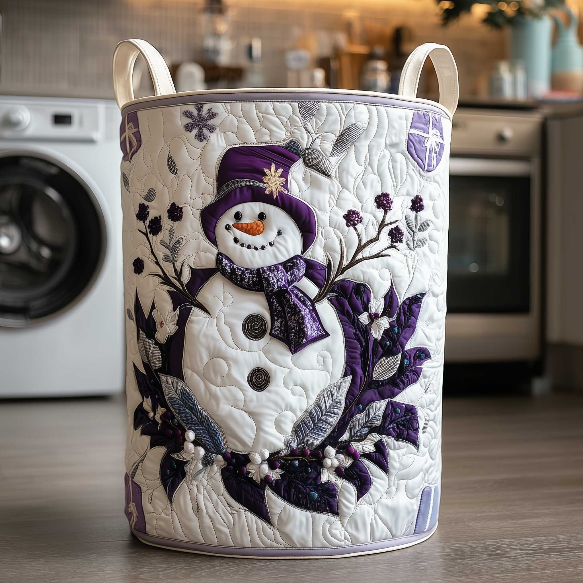 Purple Berry Snowman Quilted Laundry Basket Clothes Basket Christmas Gifts For Relatives