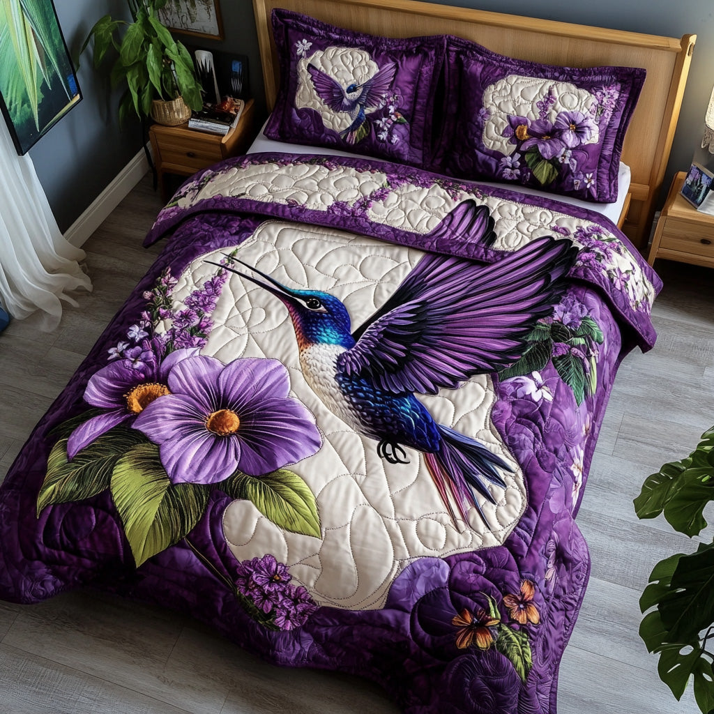 Purple Hummingbird Quilted Bedding Set Bed Comforter Set The Hummingbird Gift