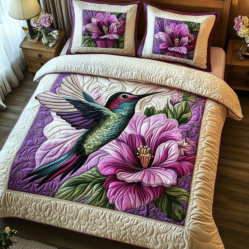 Purple Hummingbird Quilted Bedding Set Queen Bed Set Hummingbird Stuff To Buy