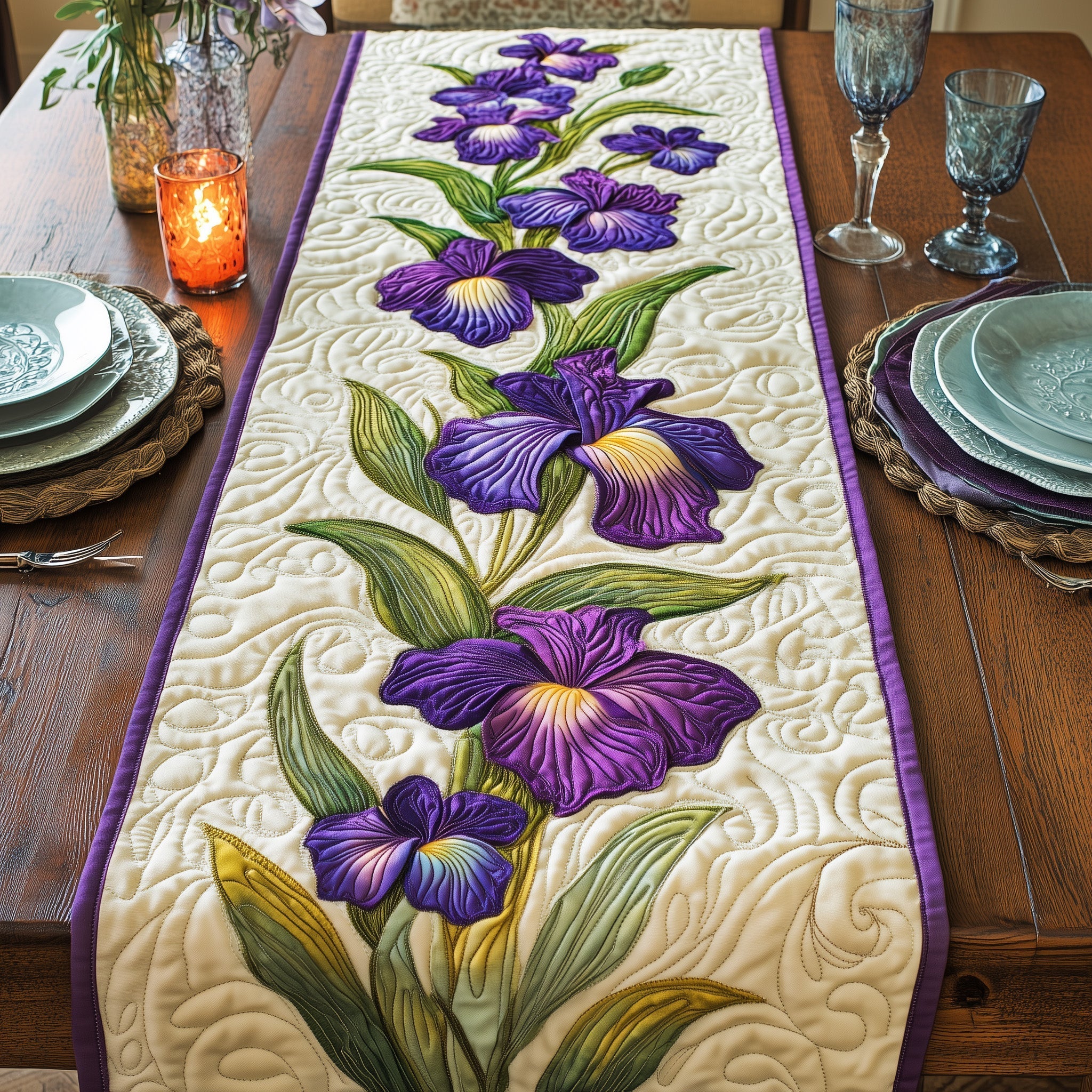 Purple Iris Quilted Table Runner Unusual Table Runners Birthday Gifts For Mom From Daughter