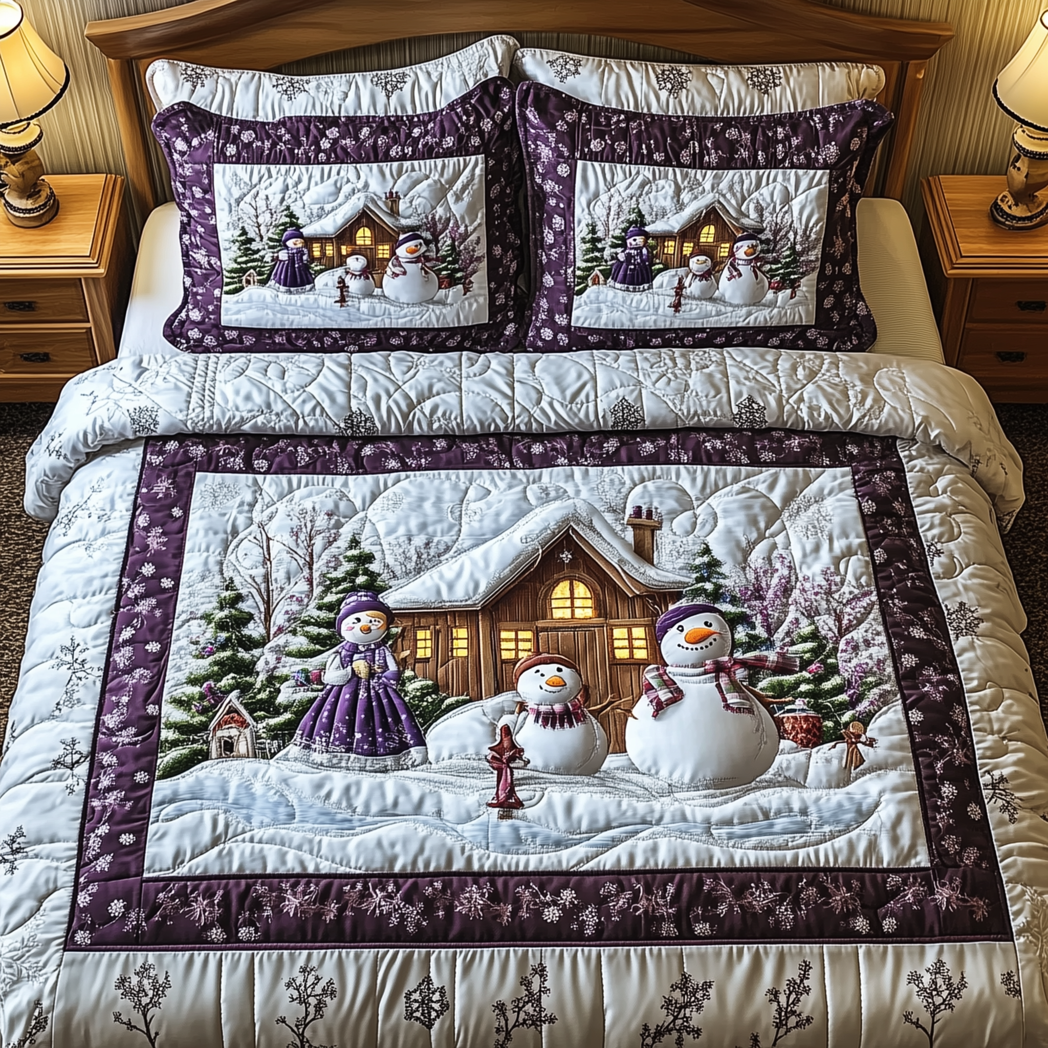 Purple Joy Quilted Bedding Set Cute Christmas Bedroom Best Christmas Gifts