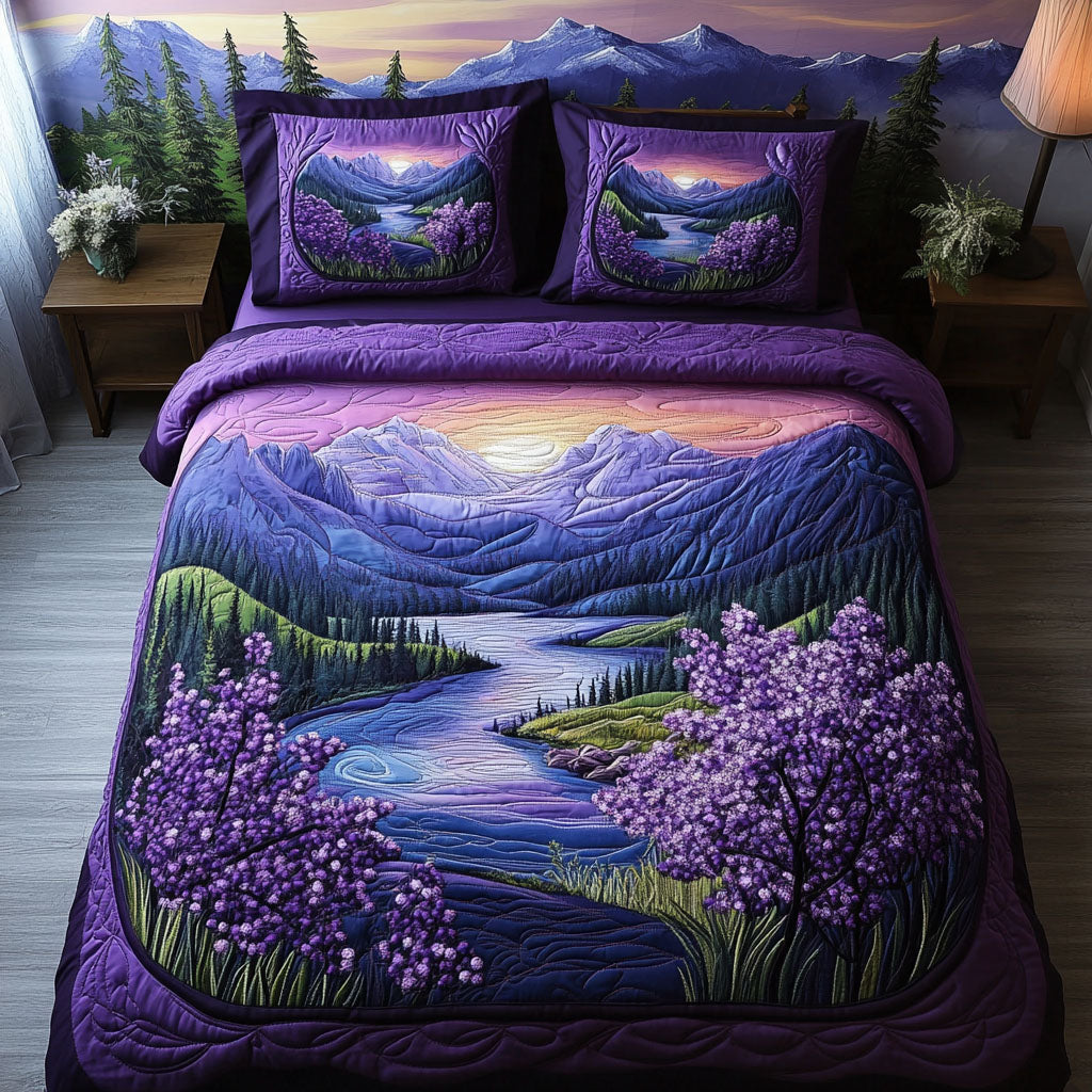 Purple Mirage Quilted Bedding Set Cozy Bedroom Decor Unique Gifts For Dad