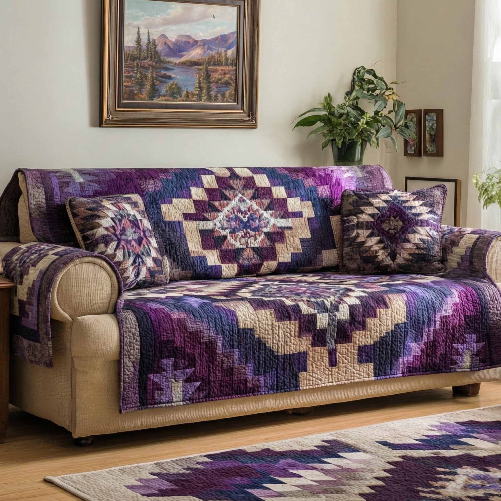 Purple Native Quilted Sofa Cover Western Furniture Covers Home Decor Gifts For Grandpa