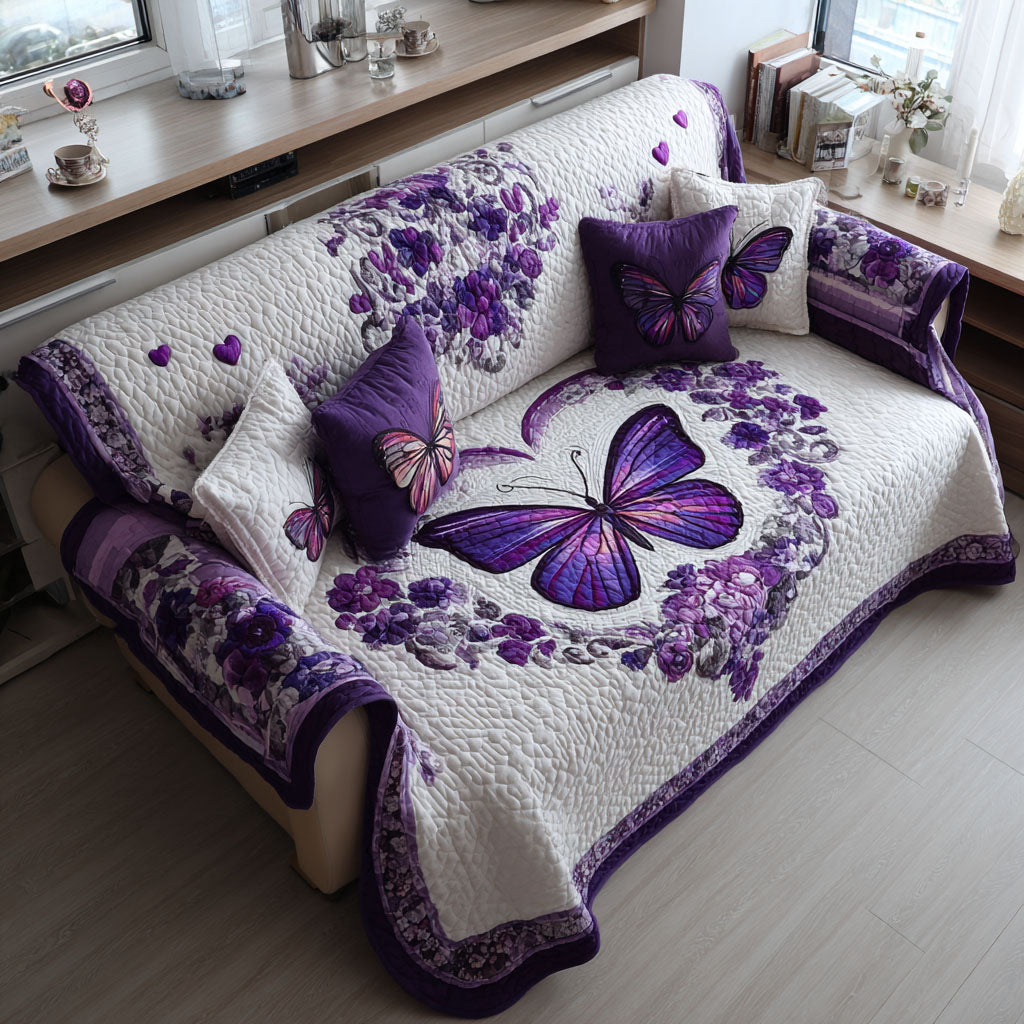 Purple Petals Quilted Sofa Cover Sofa Couch Cover Butterfly Gift Ideas For Her