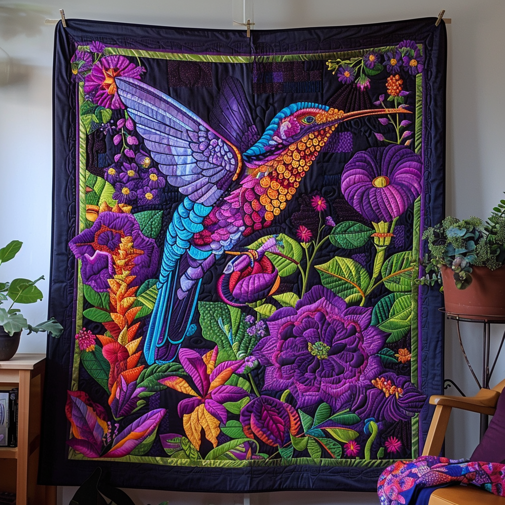 Purple Theme Hummingbird Quilted Blanket Bed Decor Ideas Unique Gifts For Hummingbird Lovers