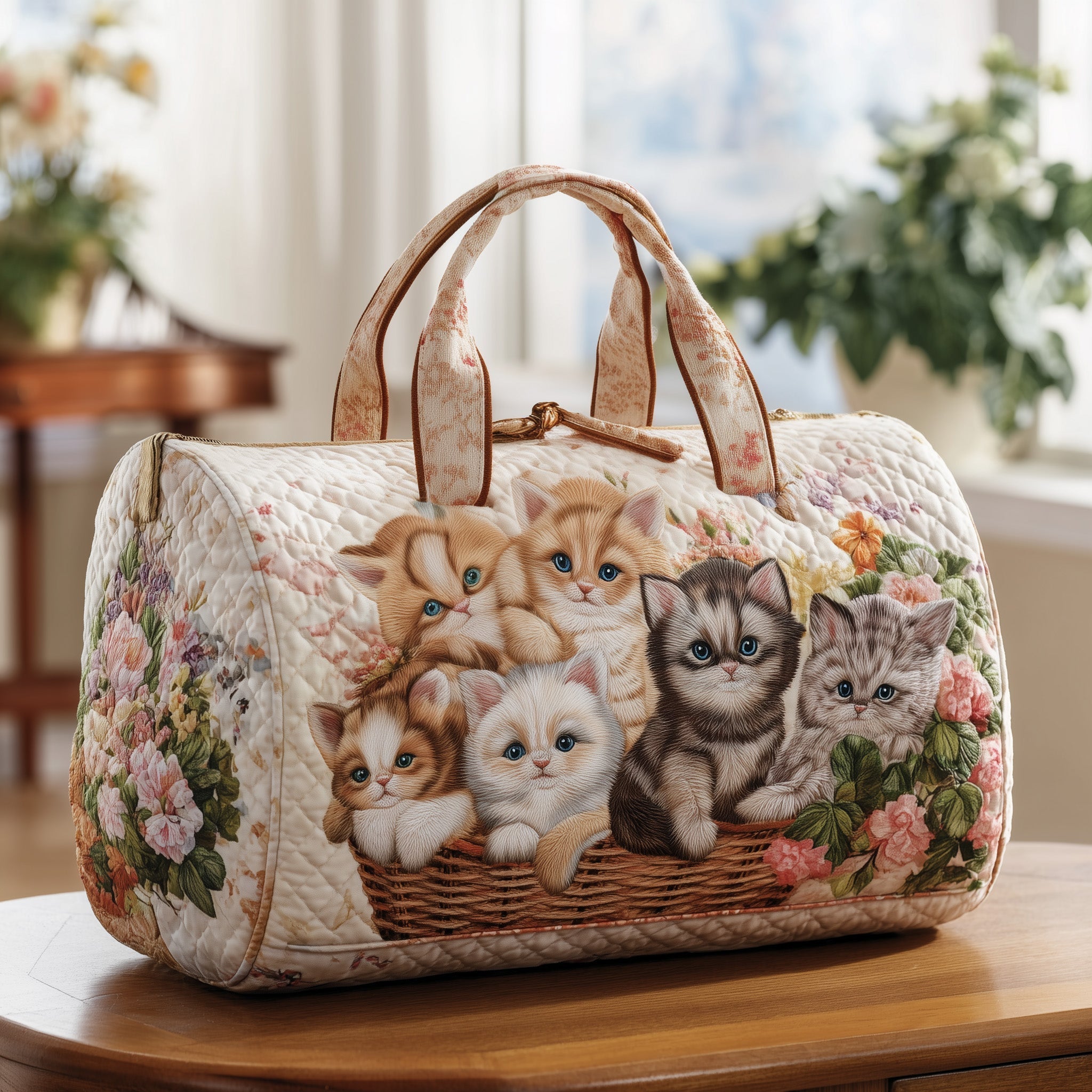 Purrfect Basket Quilted Duffle Bag Weekender Duffel Bag Women Gift Ideas For Cat Lovers