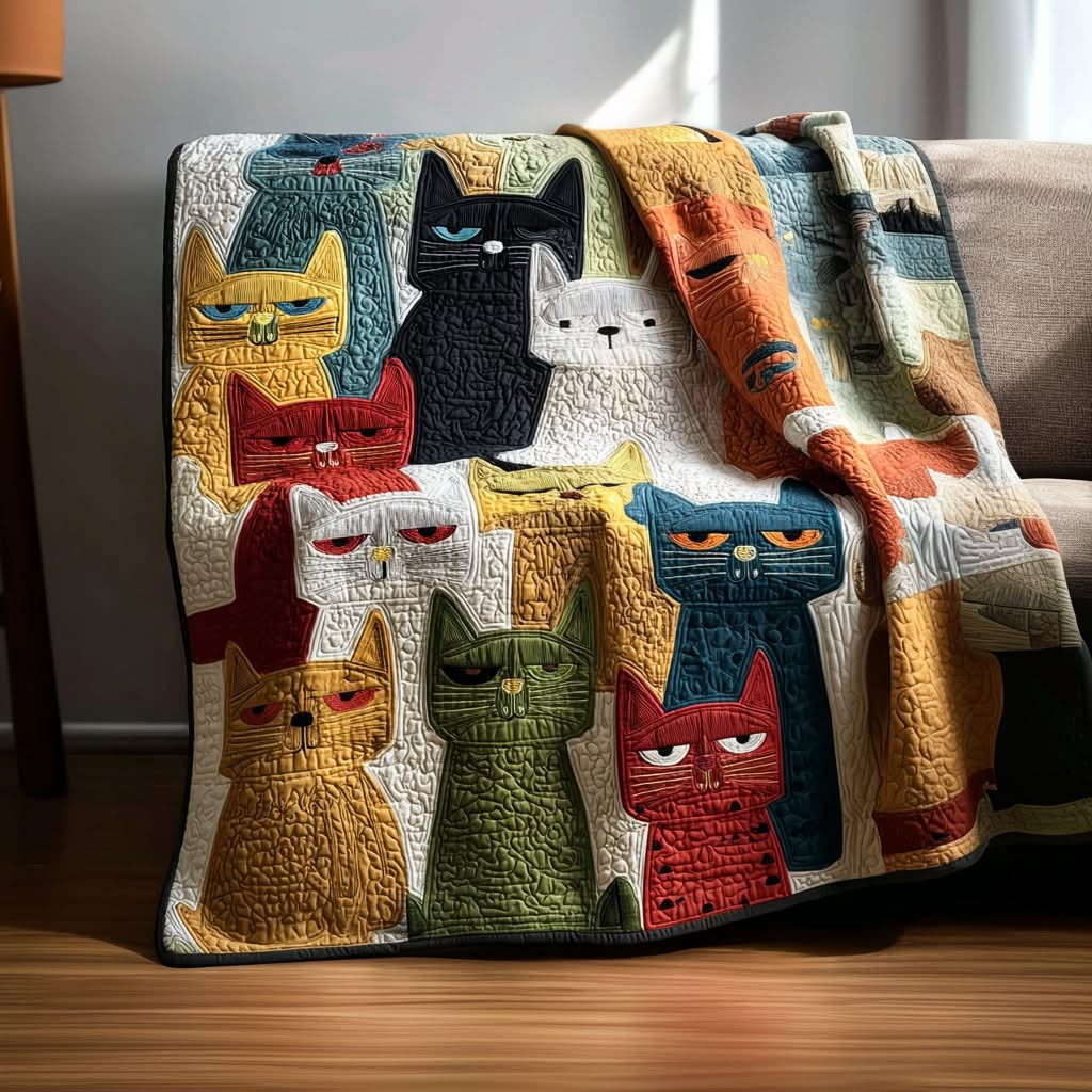 Purrfect Patch Quilted Blanket Cat Whimsical Throw Blanket Mother's Day Gifts For Cat Lovers