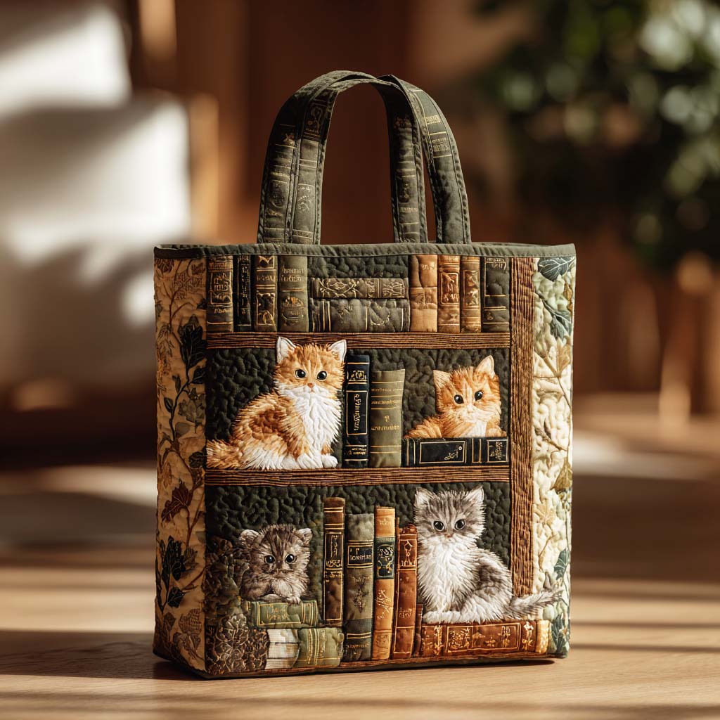 Purring Tale Quilted Tote Bag Shoulder Bag Book Lovers Gifts Mother's Day