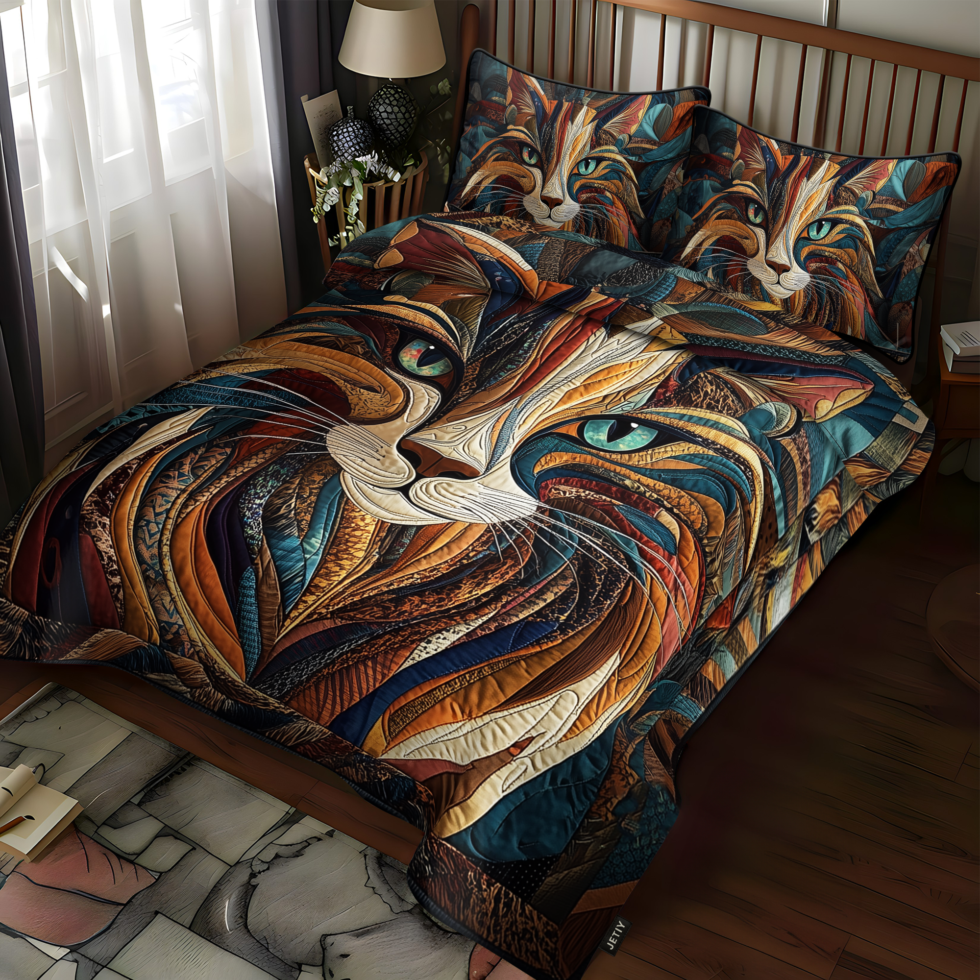 Purrs And Patches Quilted Bedding Set Cozy Bedroom Decor Present For Someone Who Loves Cats