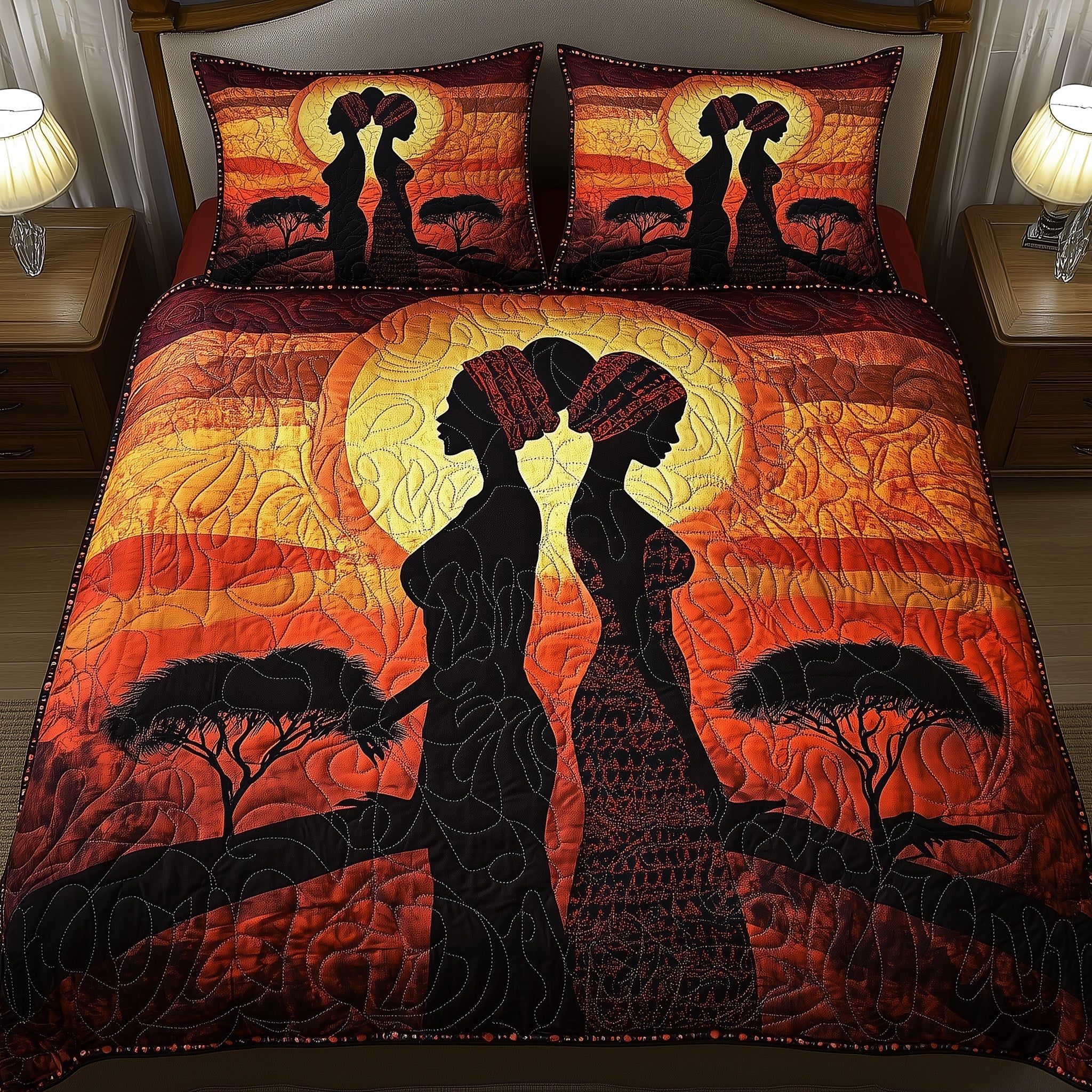 Queens of the Savanna Quilted Bedding Set Bedspread Quilts Melanin Black Women Gift Ideas