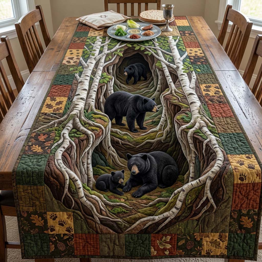 Quiet Bear Rest Quilted Table Runner Dining Table Decor Ideas Bear Mother's Day Gifts