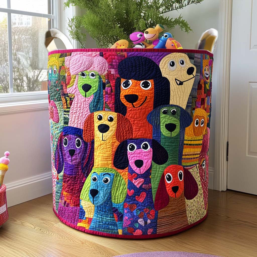 Quirky Canines Quilted Laundry Basket Laundry Hamper Housewarming Idea